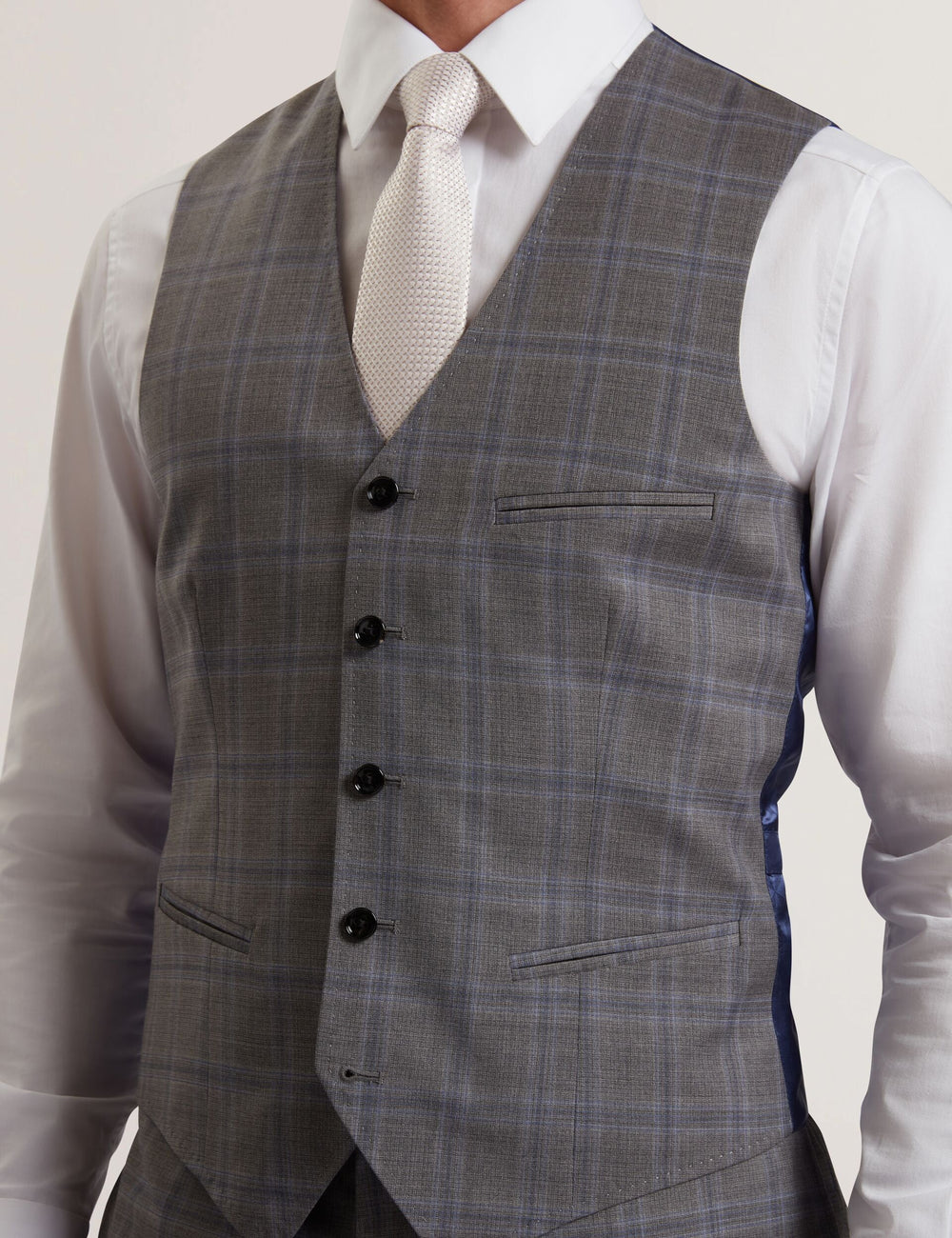 Men RONAV - Windowpane Check Wool Suit Vest - Ted Baker