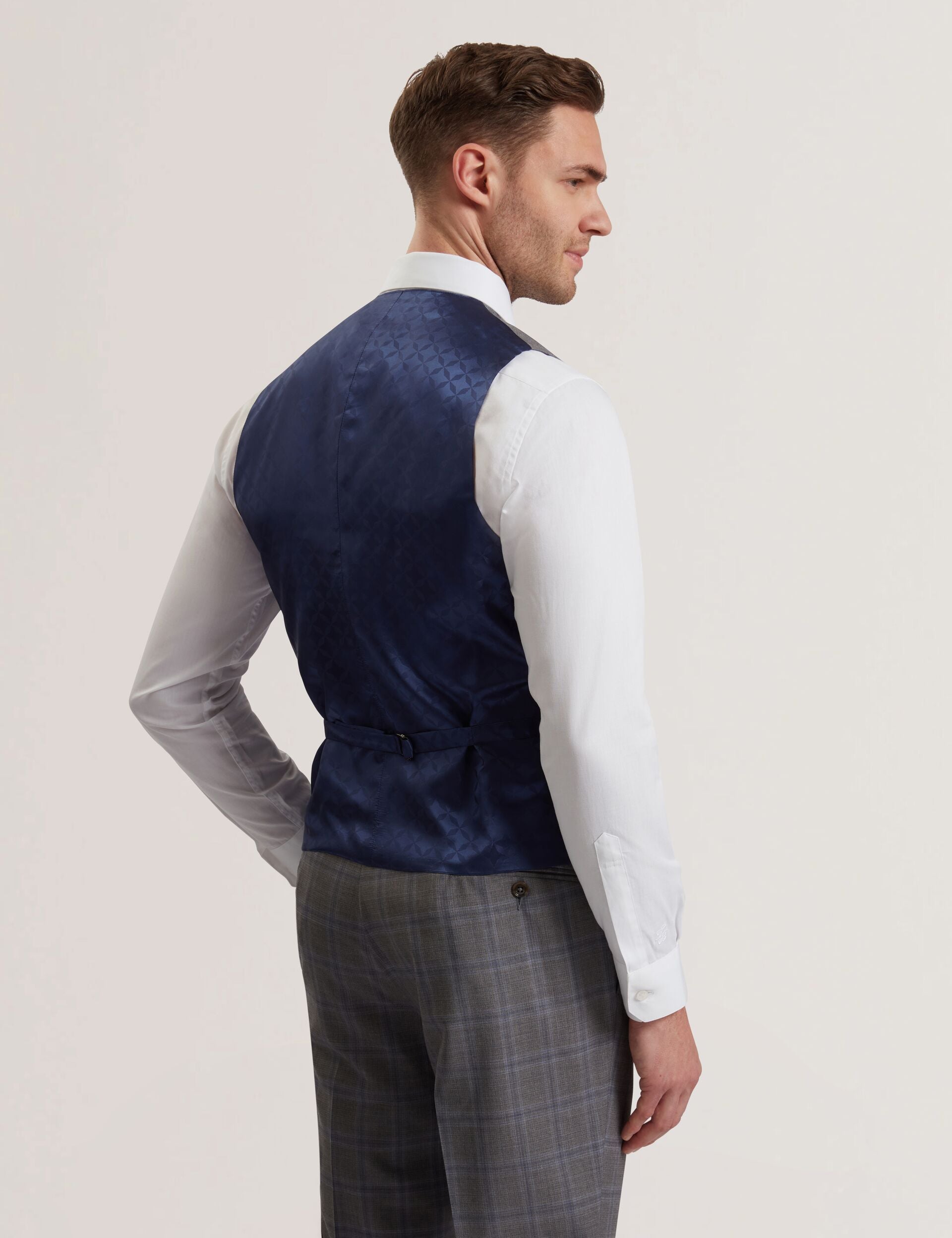 Men RONAV - Windowpane Check Wool Suit Vest - Ted Baker