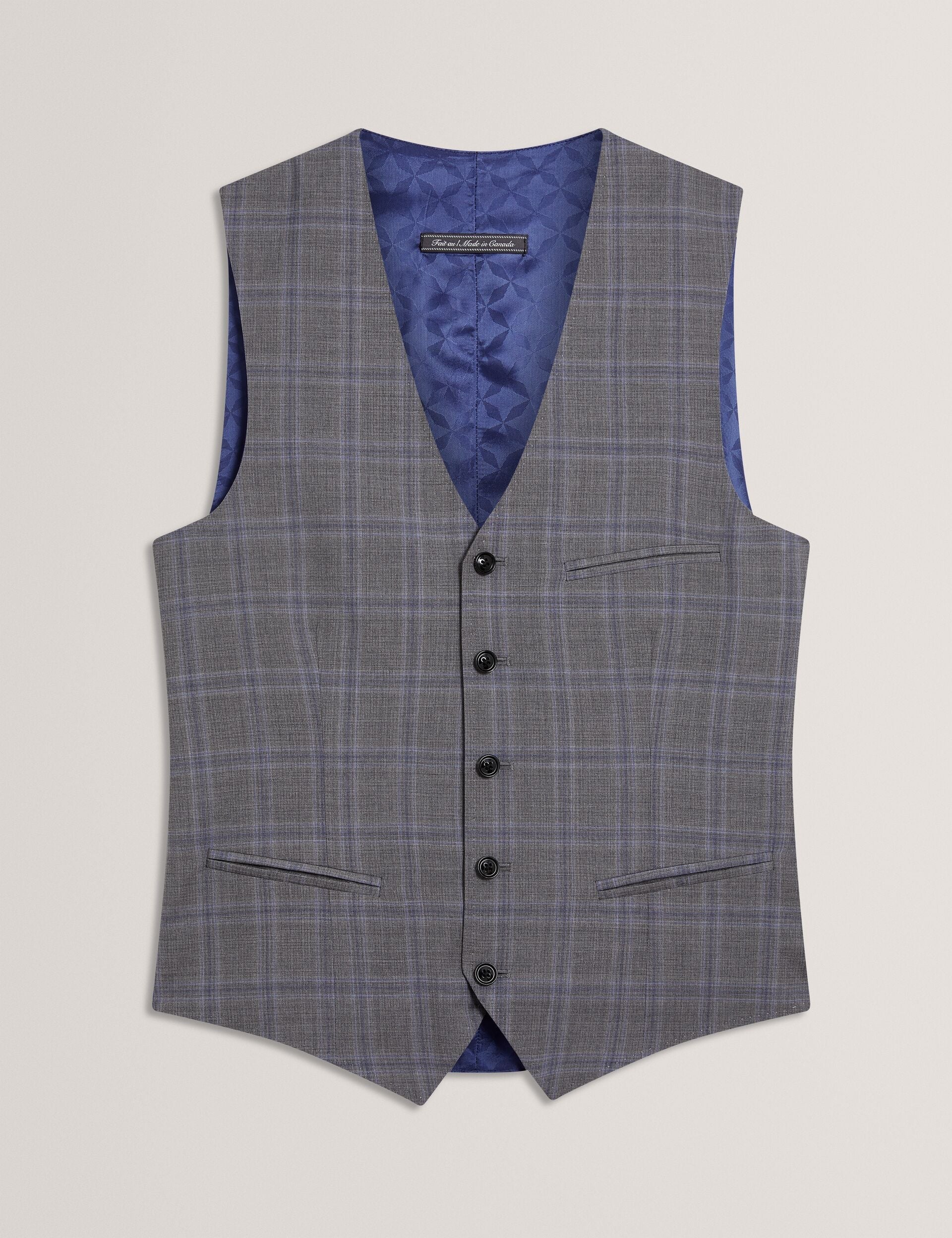 Men RONAV - Windowpane Check Wool Suit Vest - Ted Baker