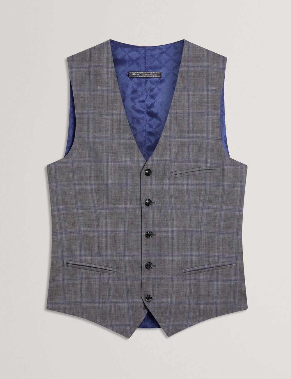 Men RONAV - Windowpane Check Wool Suit Vest - Ted Baker