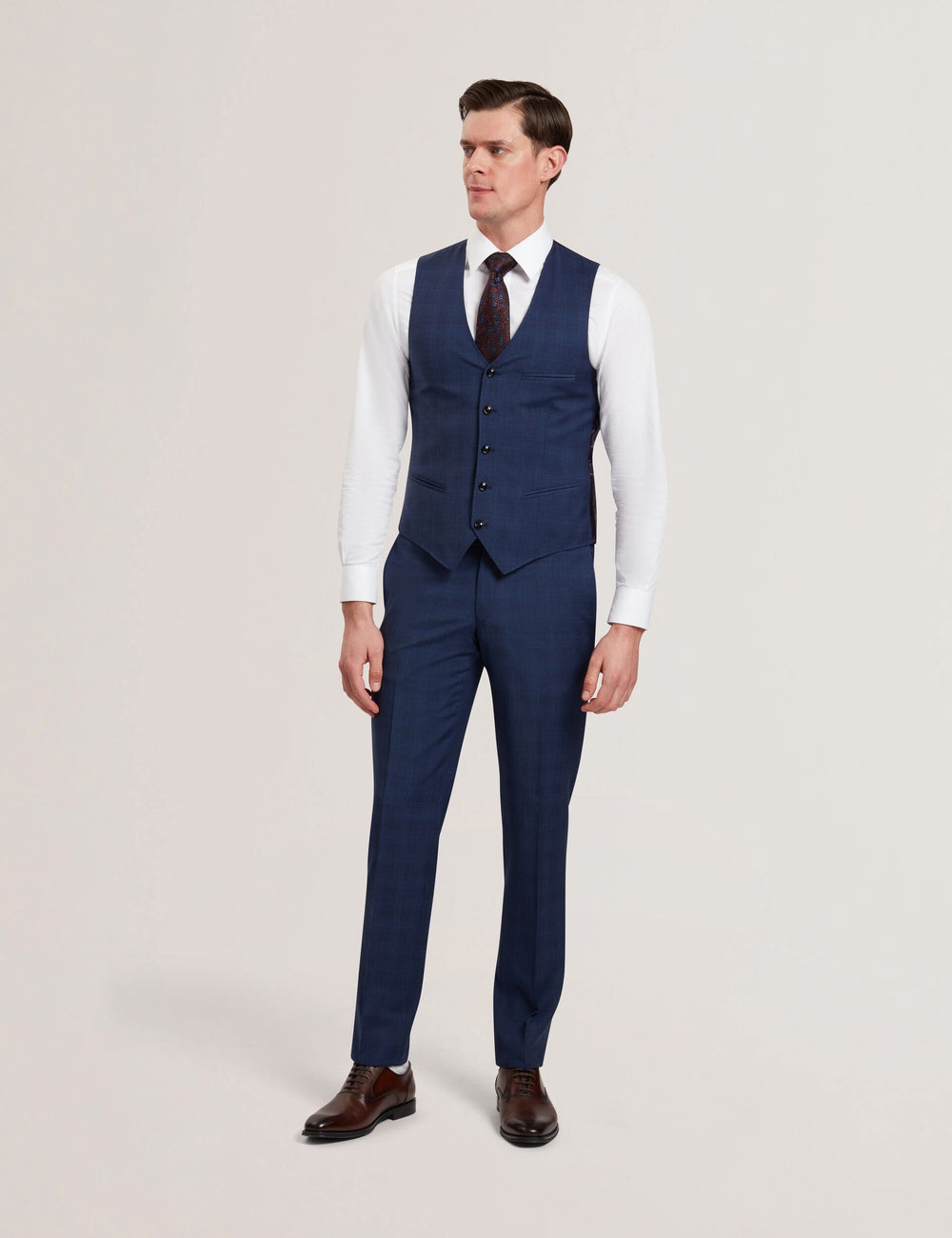 Men JAYALAV - Slim Fit Navy Check Wool Suit Vest - Ted Baker