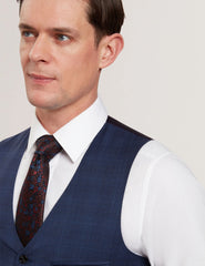Men JAYALAV - Slim Fit Navy Check Wool Suit Vest - Ted Baker
