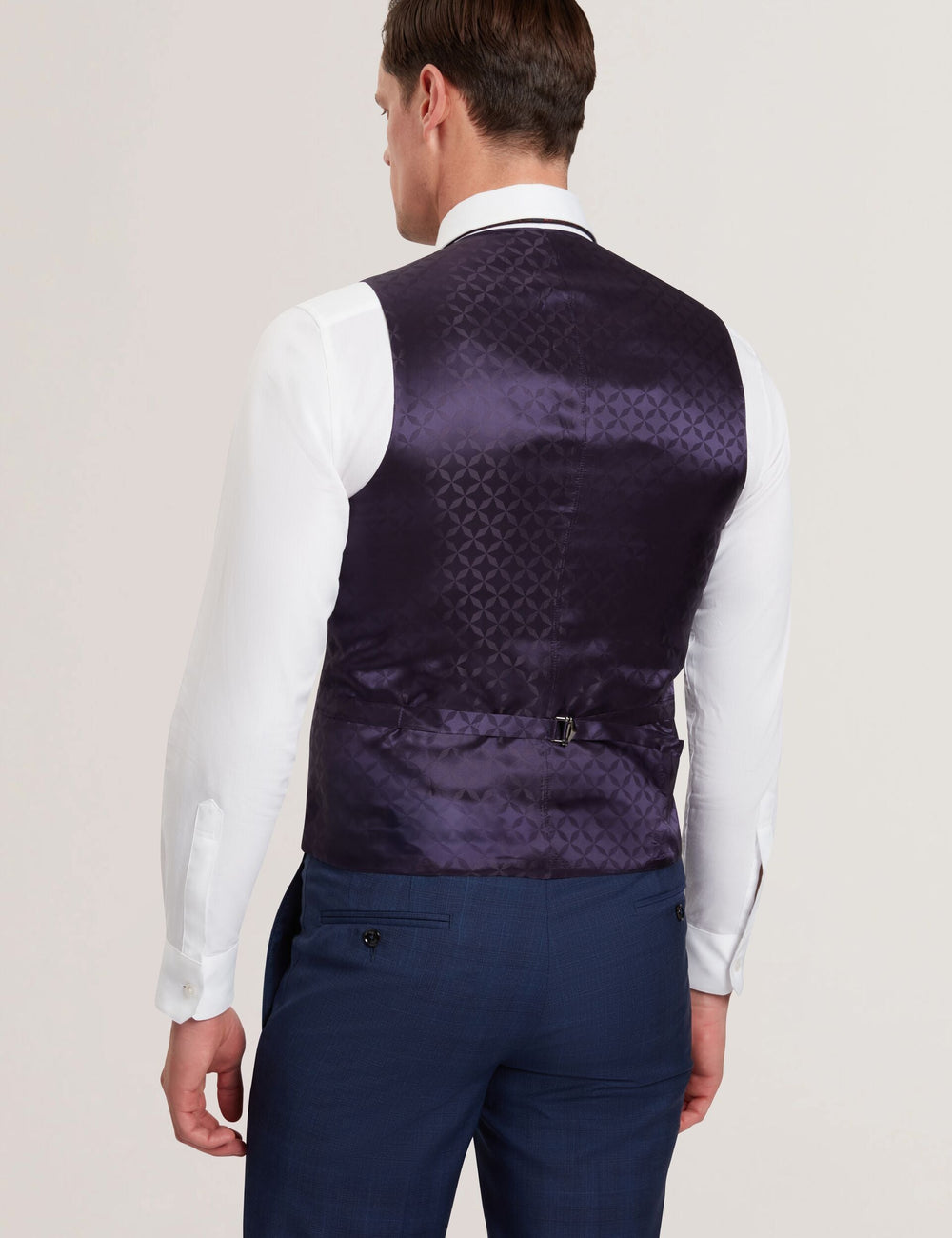 Men JAYALAV - Slim Fit Navy Check Wool Suit Vest - Ted Baker
