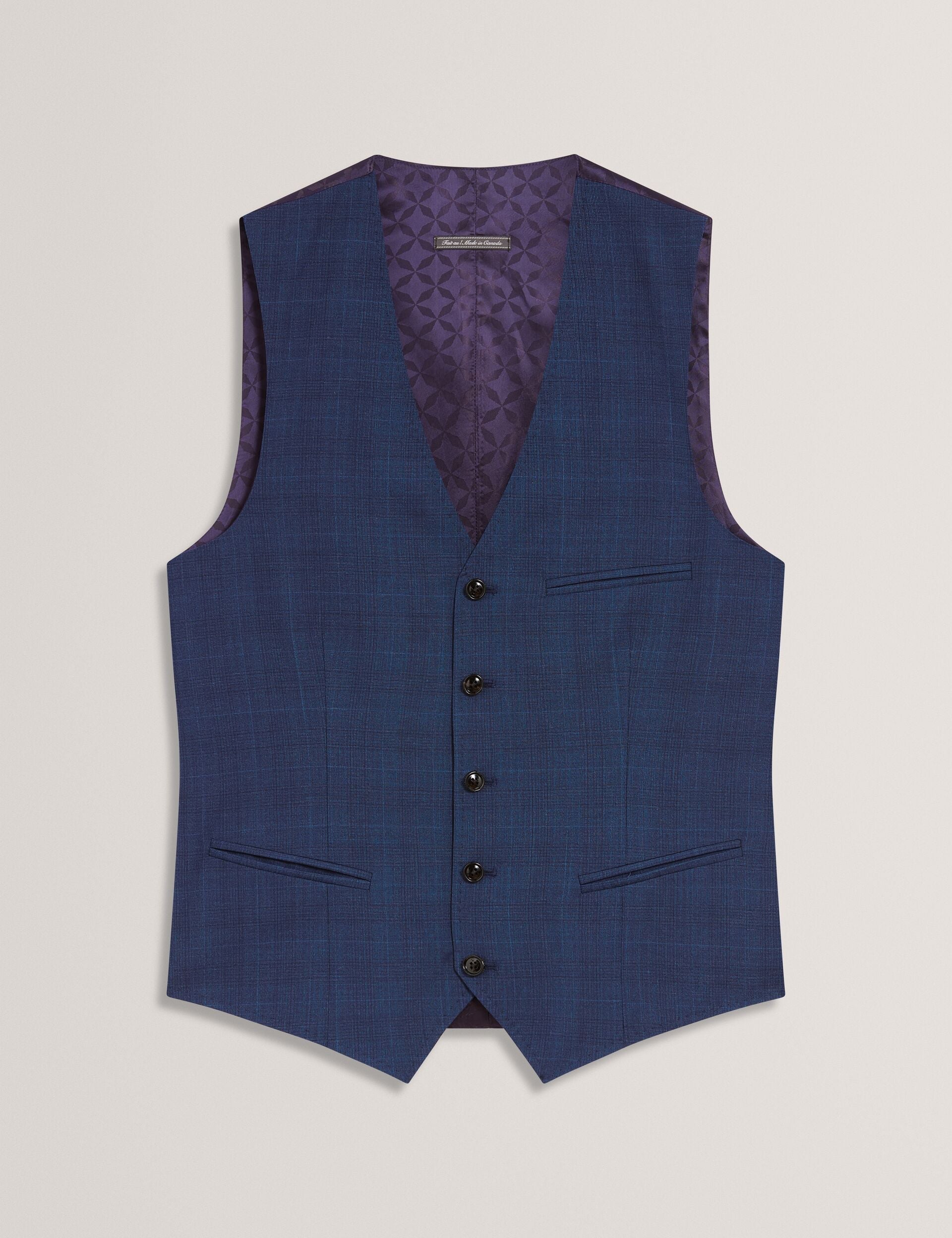Men JAYALAV - Slim Fit Navy Check Wool Suit Vest - Ted Baker