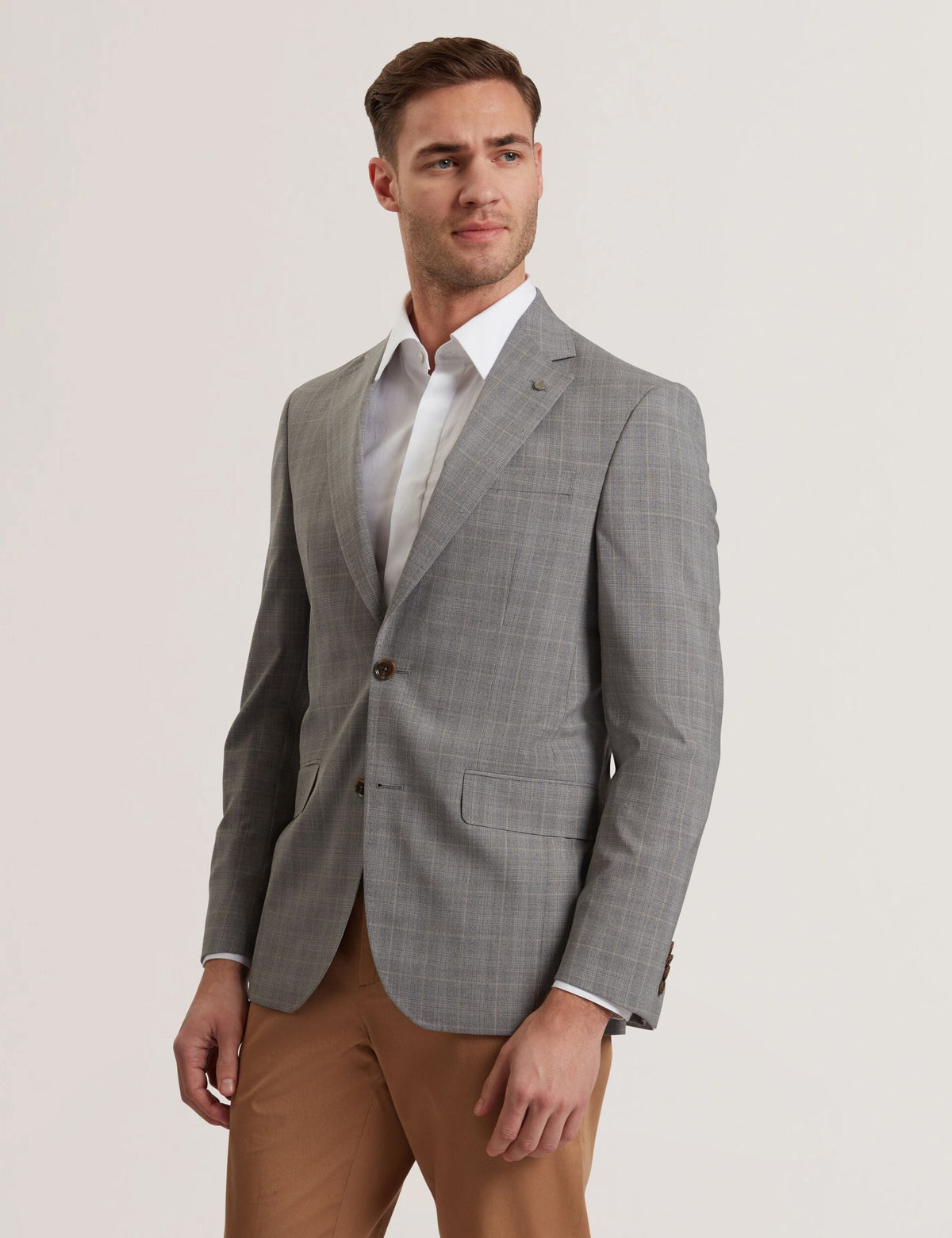 Men RON - Windowpane Check Wool Suit Jacket - Ted Baker