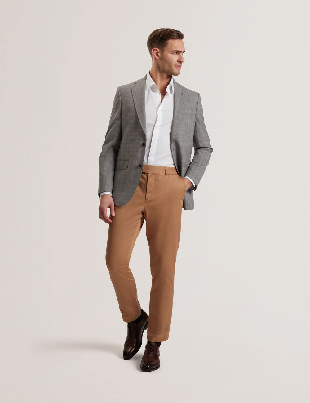 Men RON - Windowpane Check Wool Suit Jacket - Ted Baker