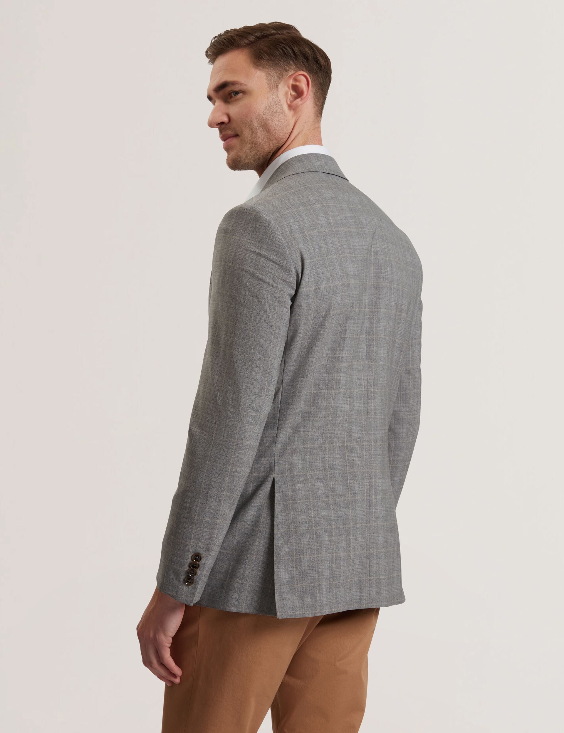 Men RON - Windowpane Check Wool Suit Jacket - Ted Baker