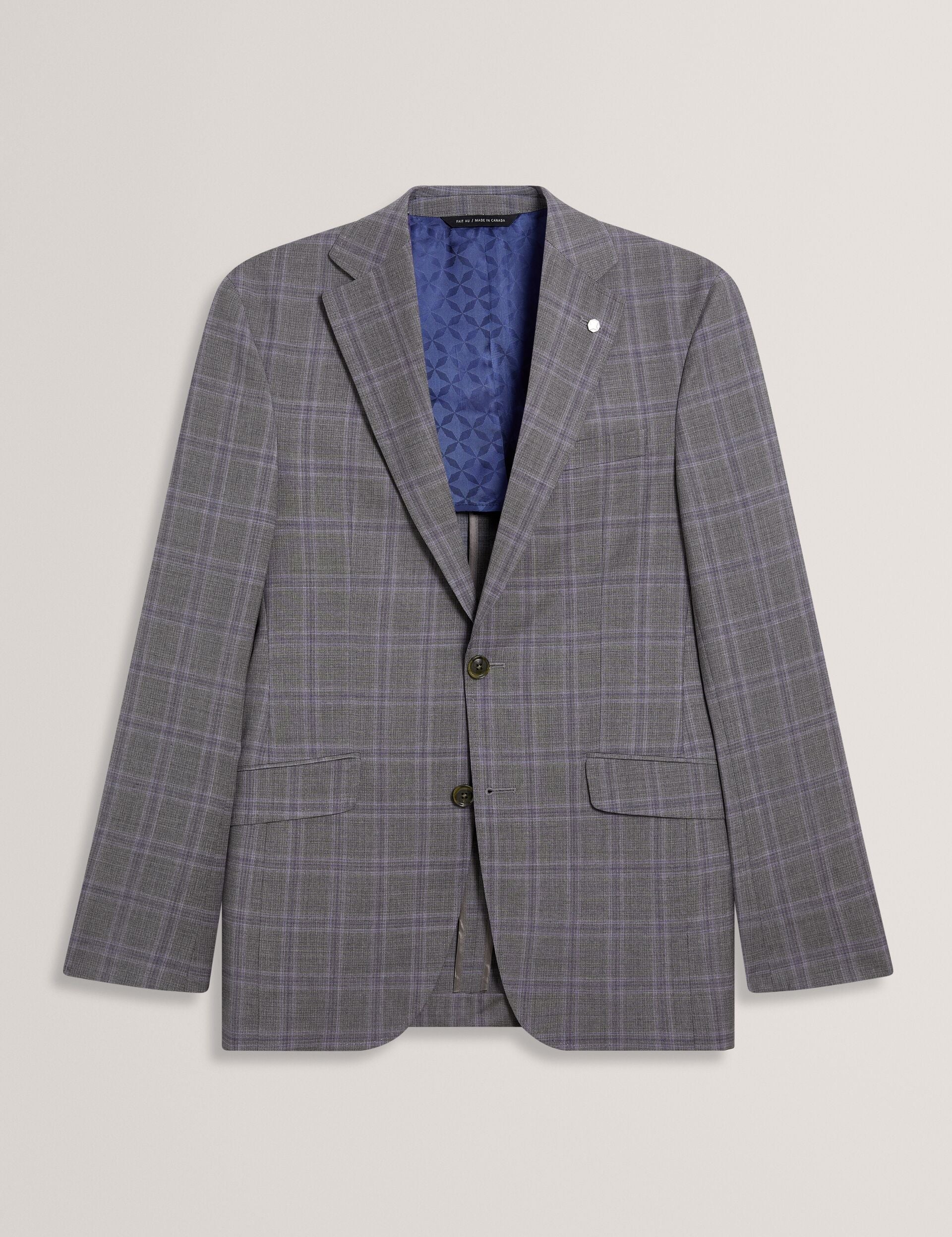 Men RON - Windowpane Check Wool Suit Jacket - Ted Baker