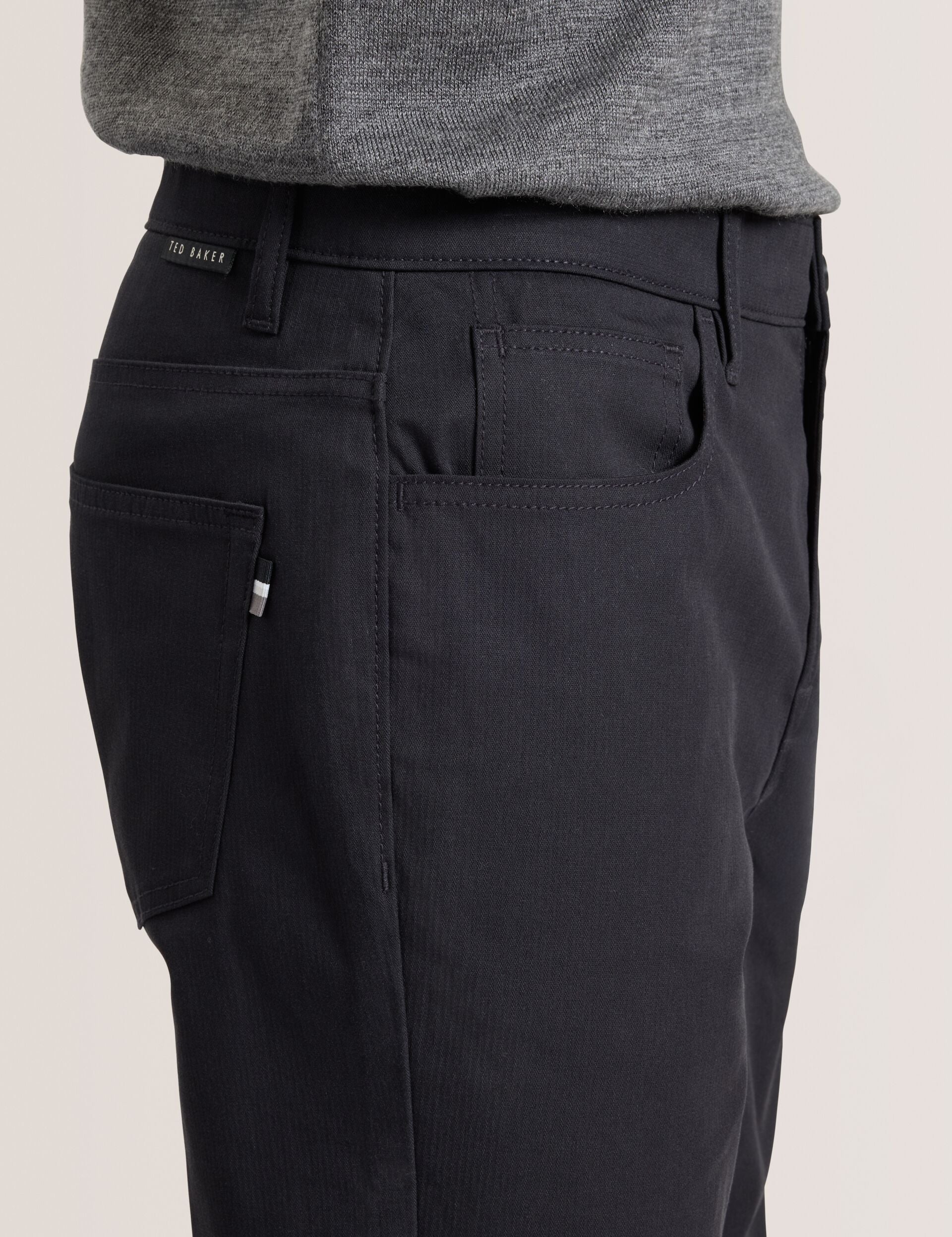 Men COMPACT HERRINGBONE TROUSERS - Black Beauty - Ted Baker