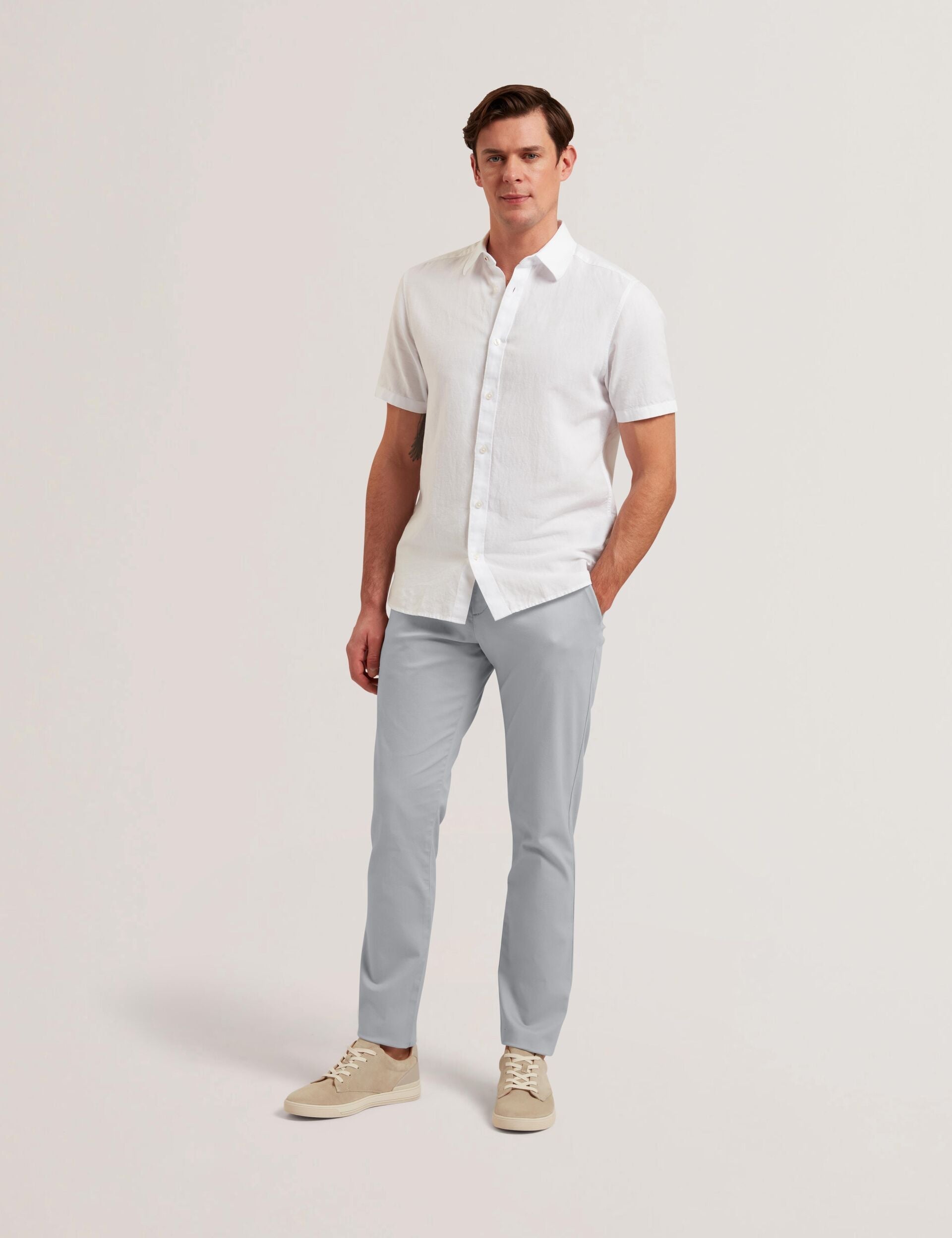 Men BATFORD - Grey Slim Fit Cotton Blend Chinos - Ted Baker