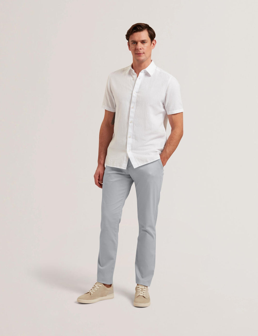 Men BATFORD - Grey Slim Fit Cotton Blend Chinos - Ted Baker