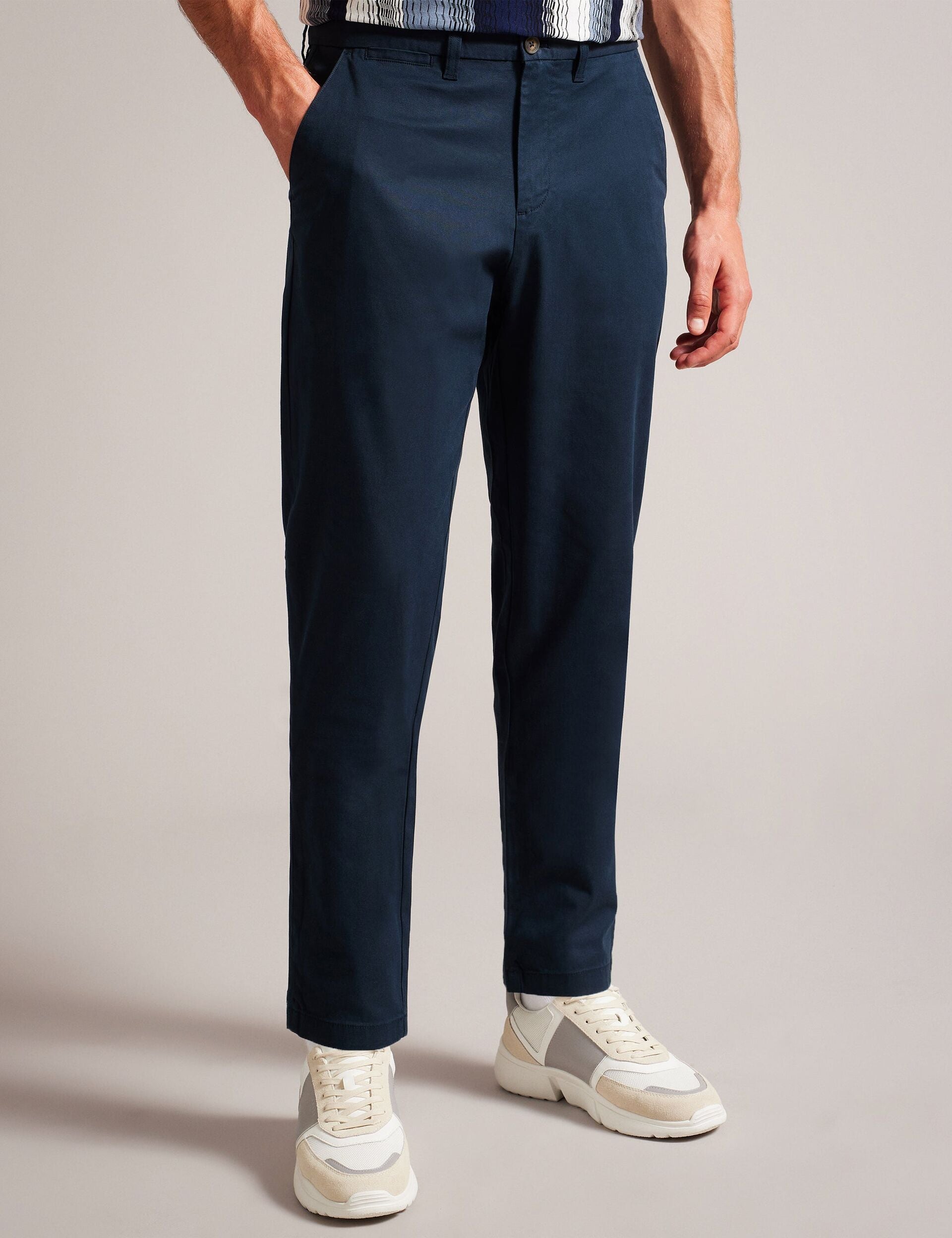Men HAYBRN - Navy Regular Fit Woven Texture Chinos - Ted Baker