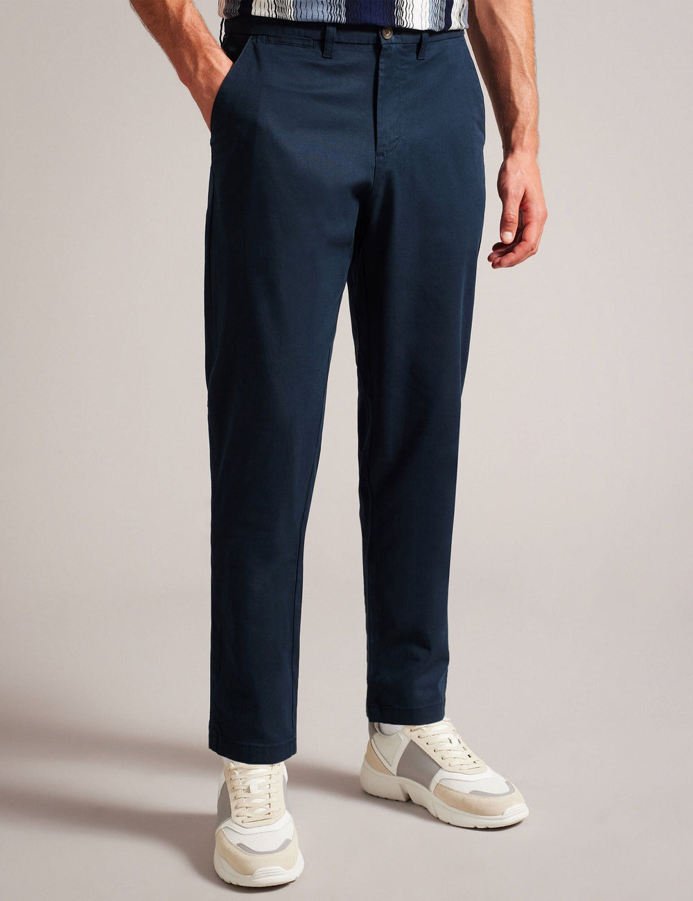 Men HAYBRN - Navy Regular Fit Woven Texture Chinos - Ted Baker