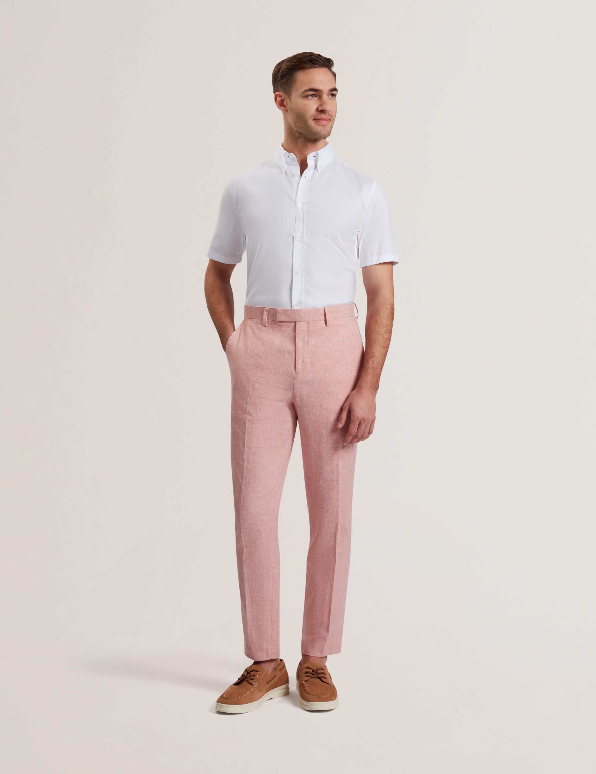 Men|Sale KENLEYT - Pink Linen Cotton Woven Dress Pants - Ted Baker