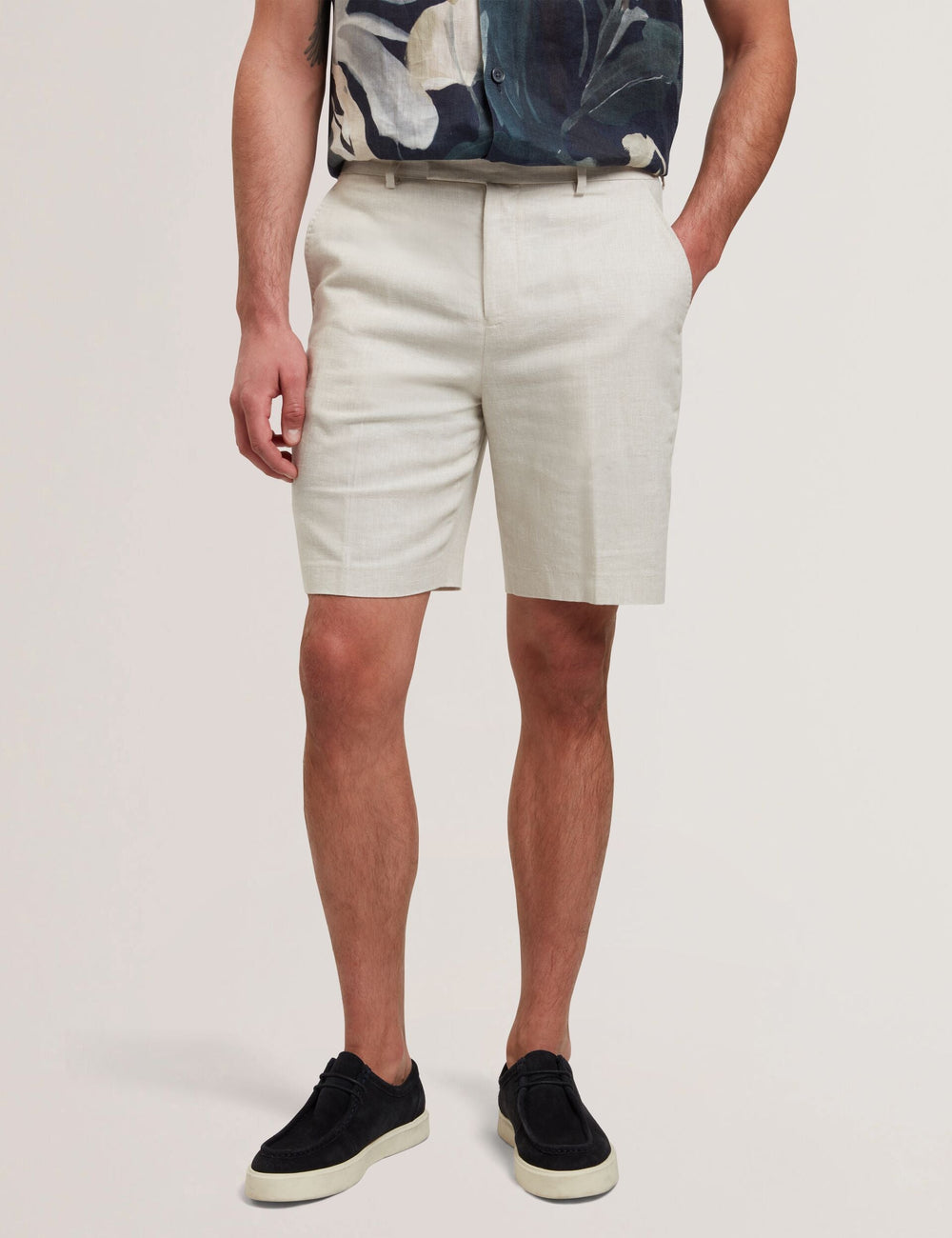 Men KENLEYS - Stone Linen Cotton Woven Tailored Shorts - Ted Baker