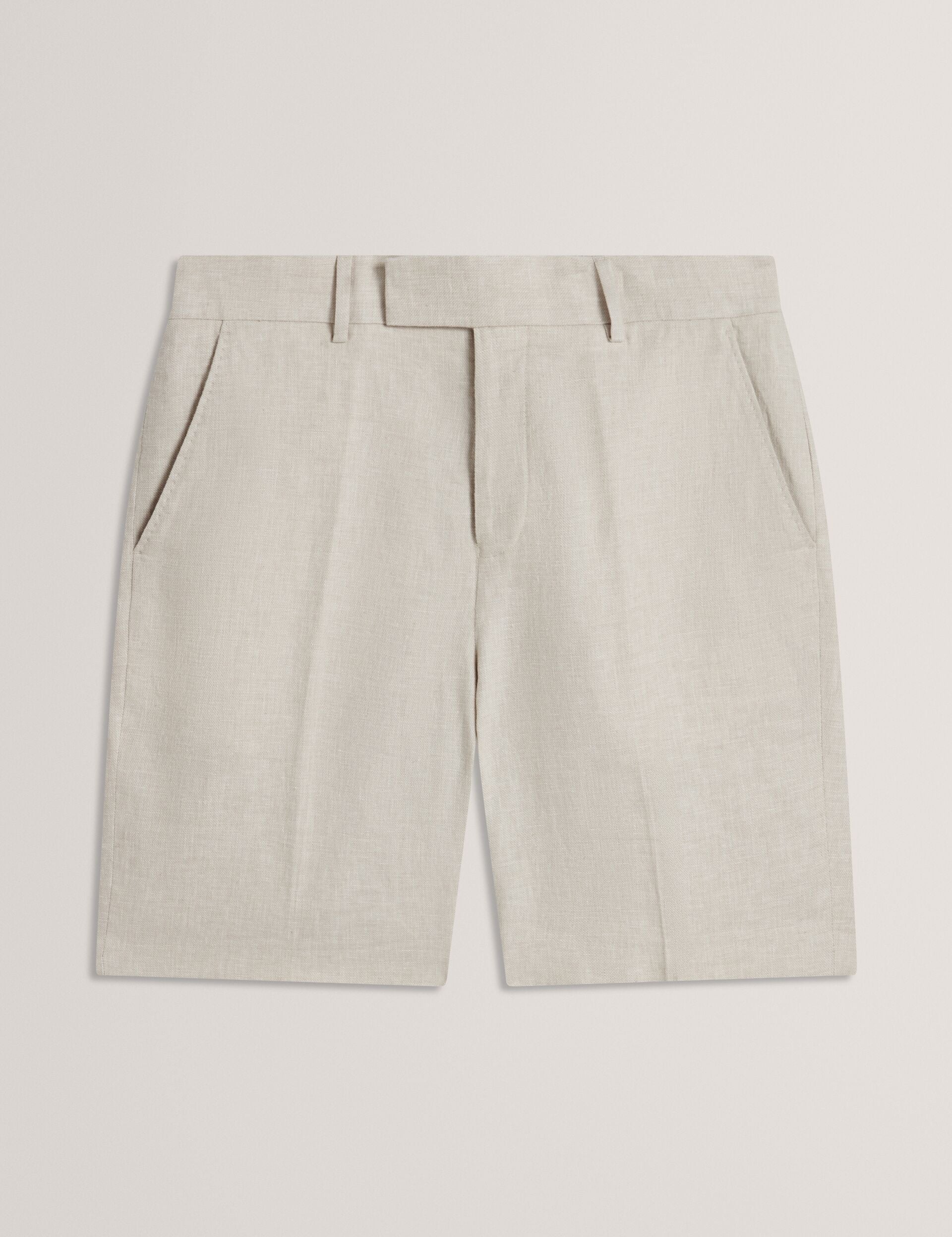 Men KENLEYS - Stone Linen Cotton Woven Tailored Shorts - Ted Baker