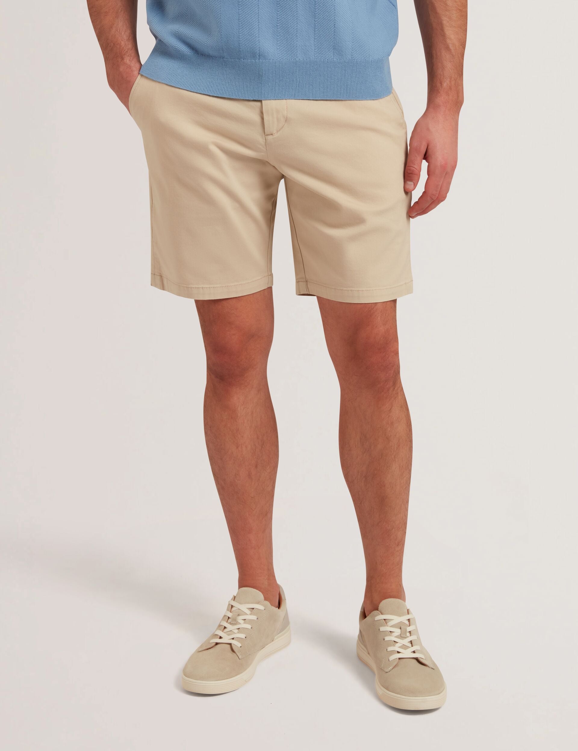 Men BARNHAM - Stone Cotton Blend Chino Shorts - Ted Baker