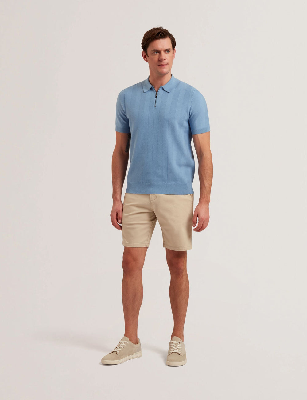 Men BARNHAM - Stone Cotton Blend Chino Shorts - Ted Baker