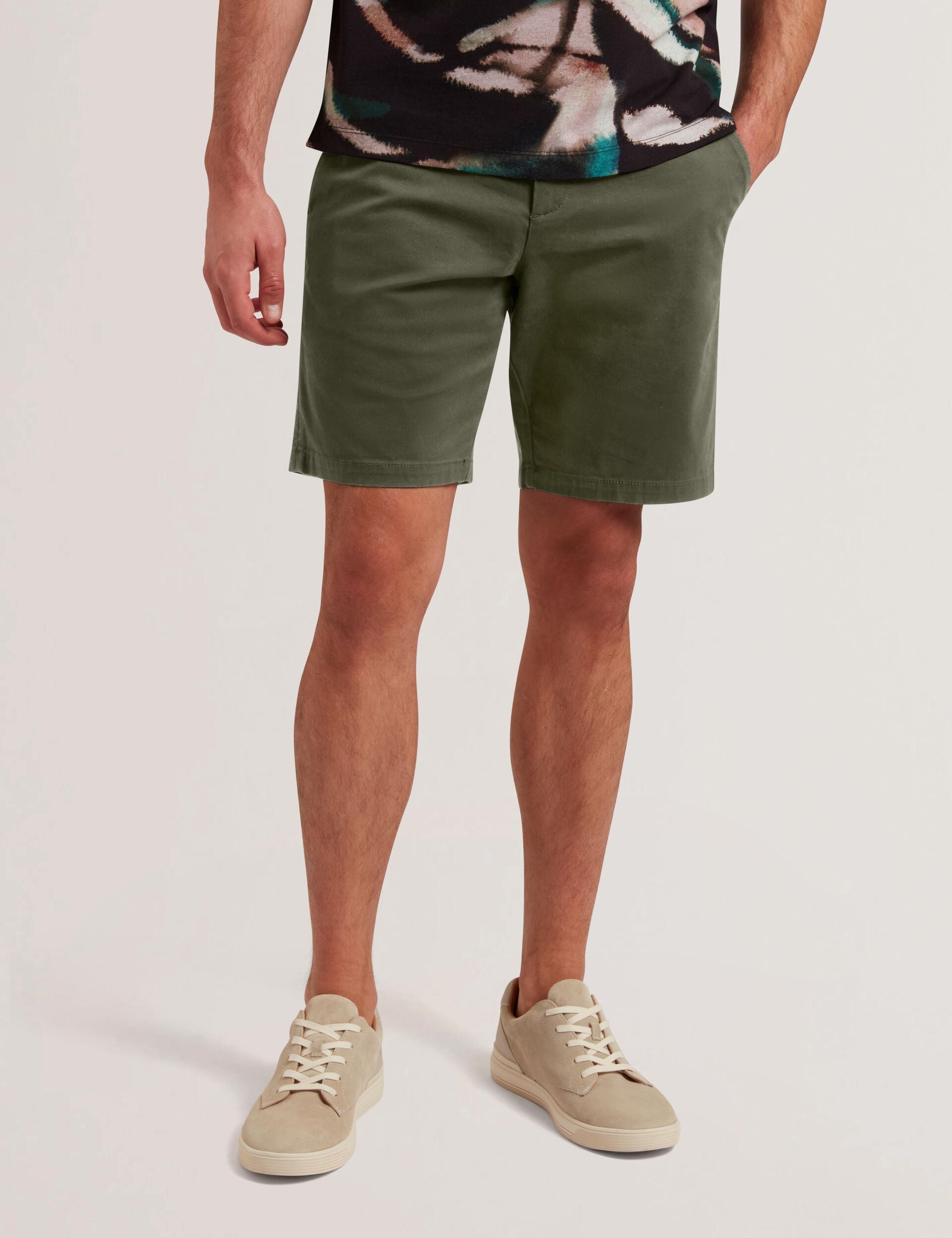 Men BARNHAM - Khaki Cotton Blend Chino Shorts - Ted Baker