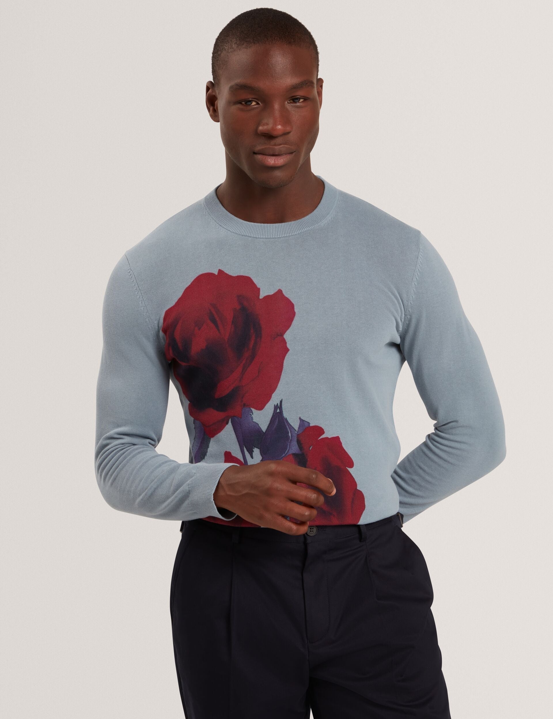 Men|Sale THALIO Rose Graphic Fine Knit Crew Neck Jumper - Ted Baker