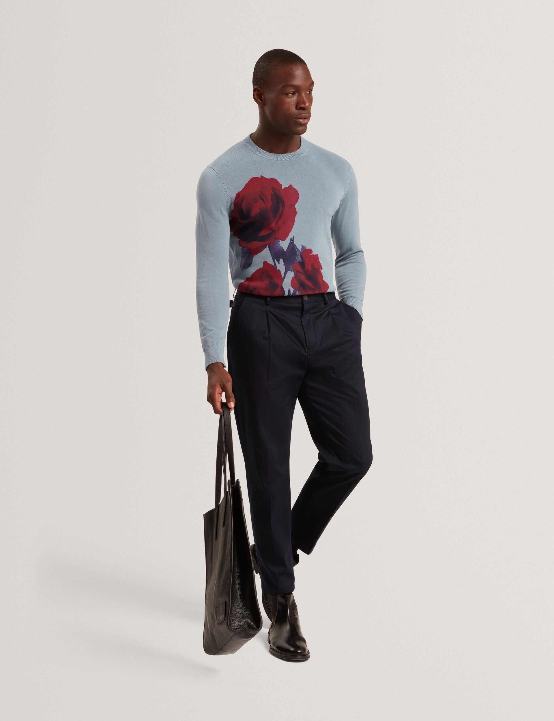 Men|Sale THALIO Rose Graphic Fine Knit Crew Neck Jumper - Ted Baker