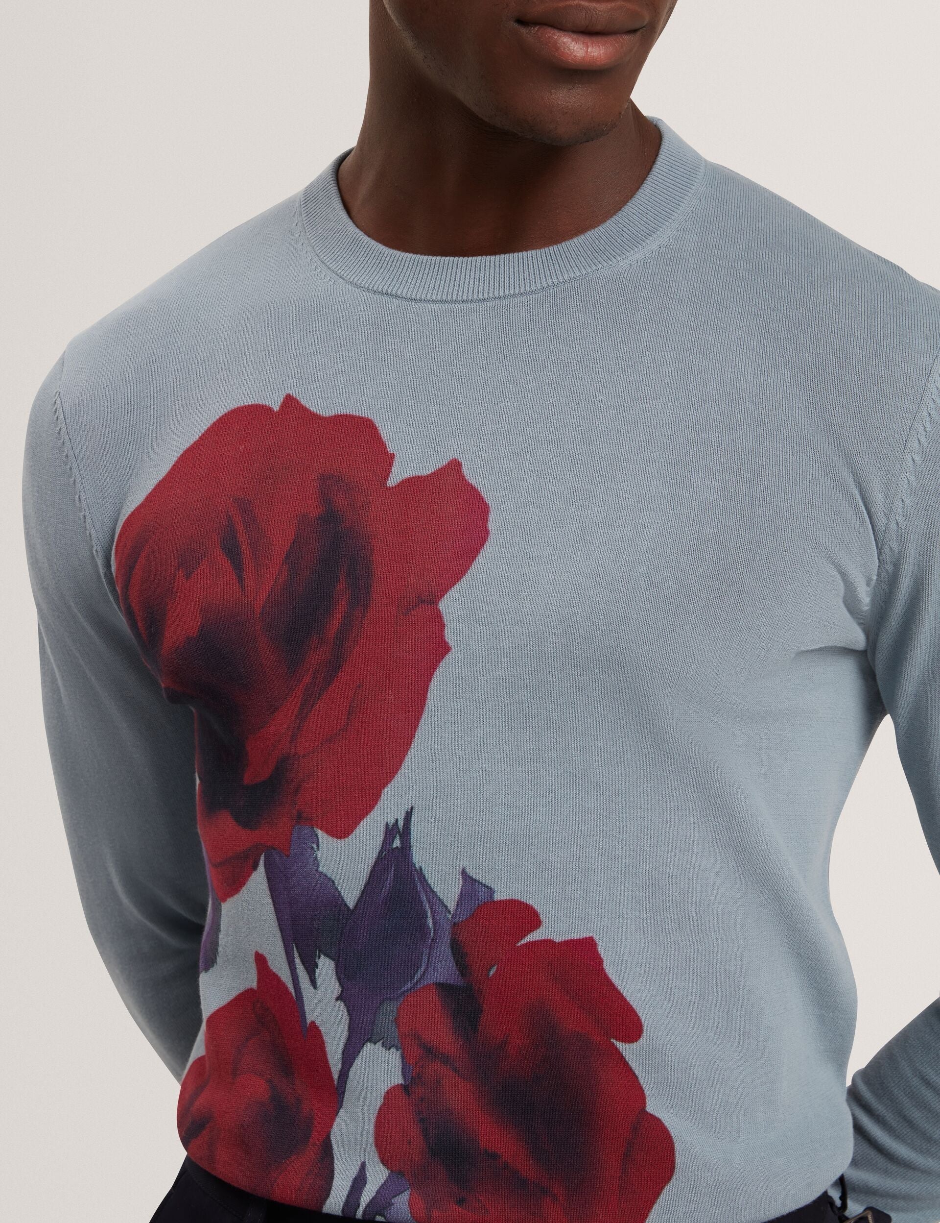 Men|Sale THALIO Rose Graphic Fine Knit Crew Neck Jumper - Ted Baker