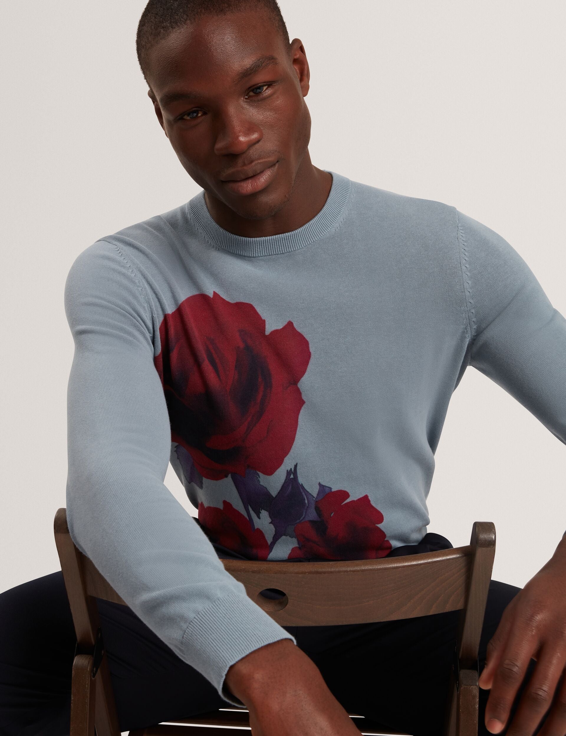 Men|Sale THALIO Rose Graphic Fine Knit Crew Neck Jumper - Ted Baker