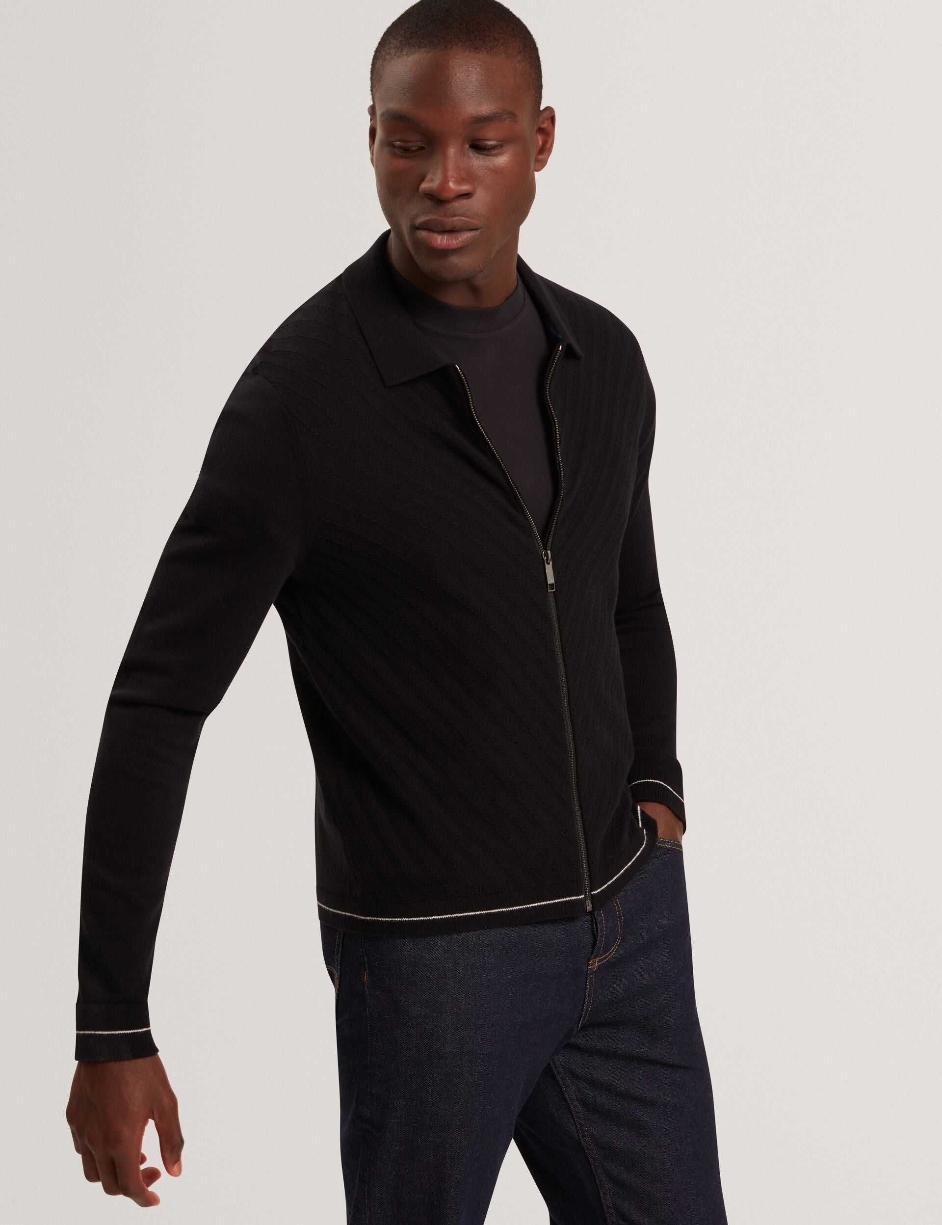 Men|Sale LYSAND Chevron Stitch Zip-Up Wool Knit Cardigan - Ted Baker