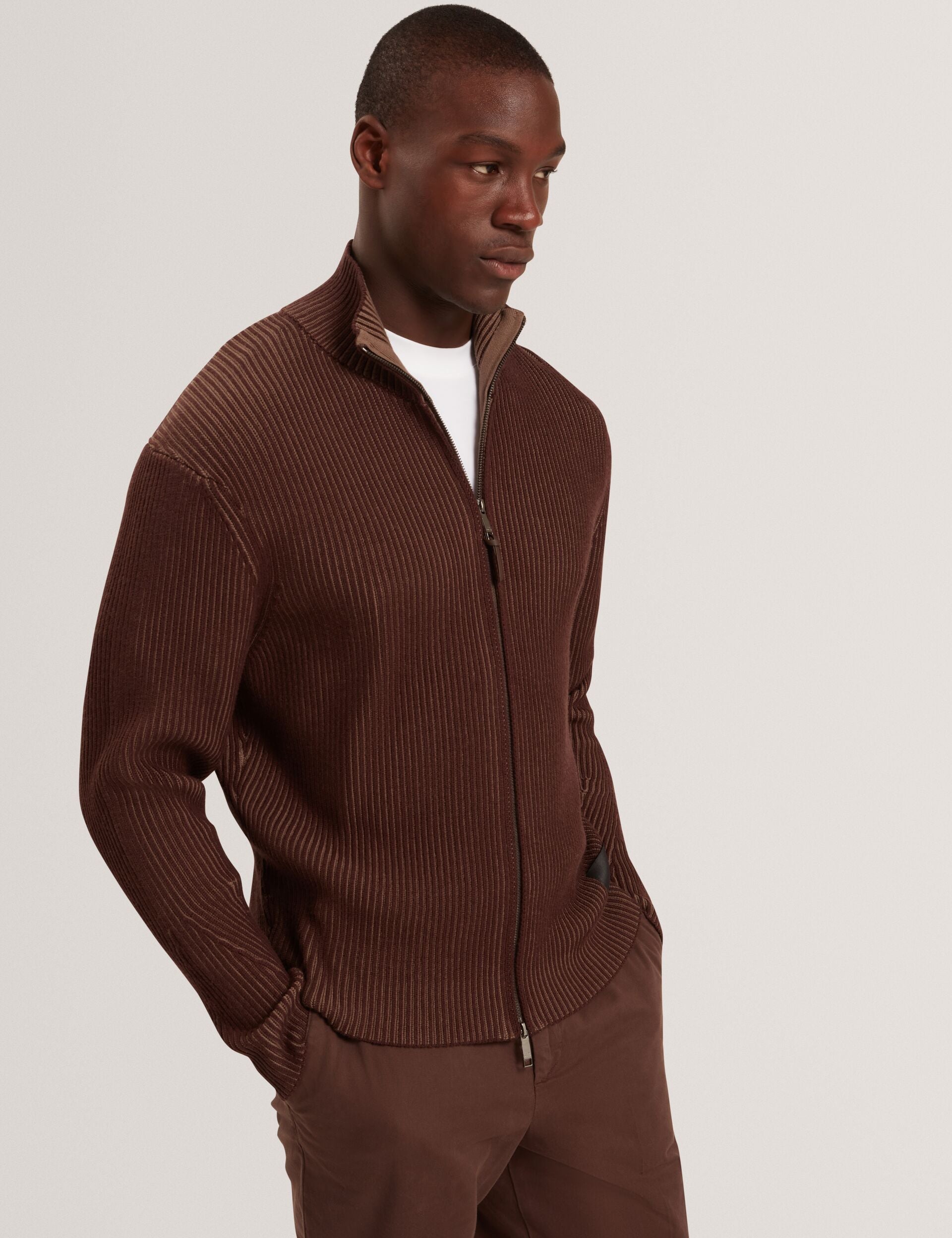 Men|Sale ROMANI Rib Knit Funnel Neck Zip-Up Sweater - Ted Baker