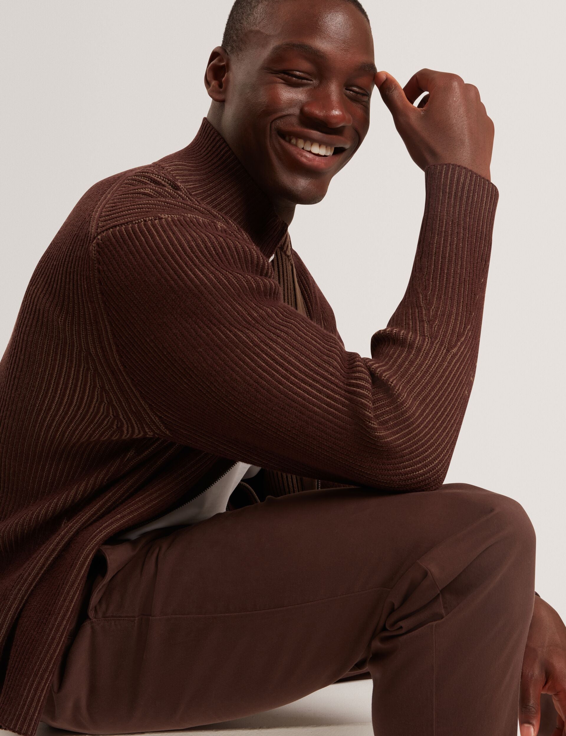 Men|Sale ROMANI Rib Knit Funnel Neck Zip-Up Sweater - Ted Baker