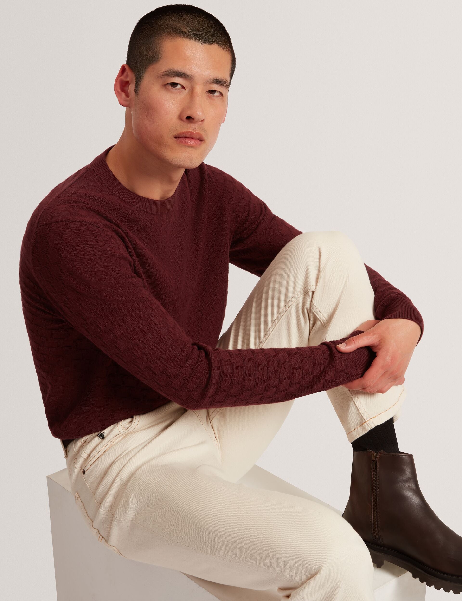 Men|Sale SAINSY Branded Texture Crew Neck Jumper - Ted Baker