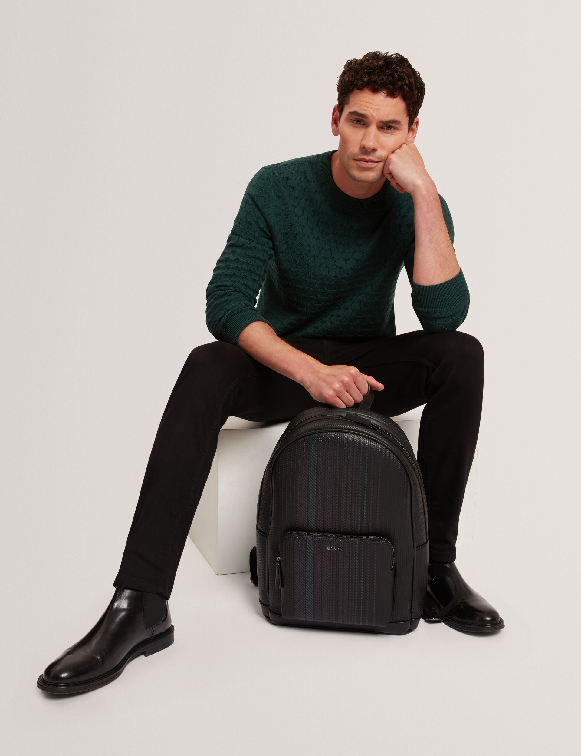 Men|Sale SAINSY Branded Texture Crew Neck Jumper - Ted Baker