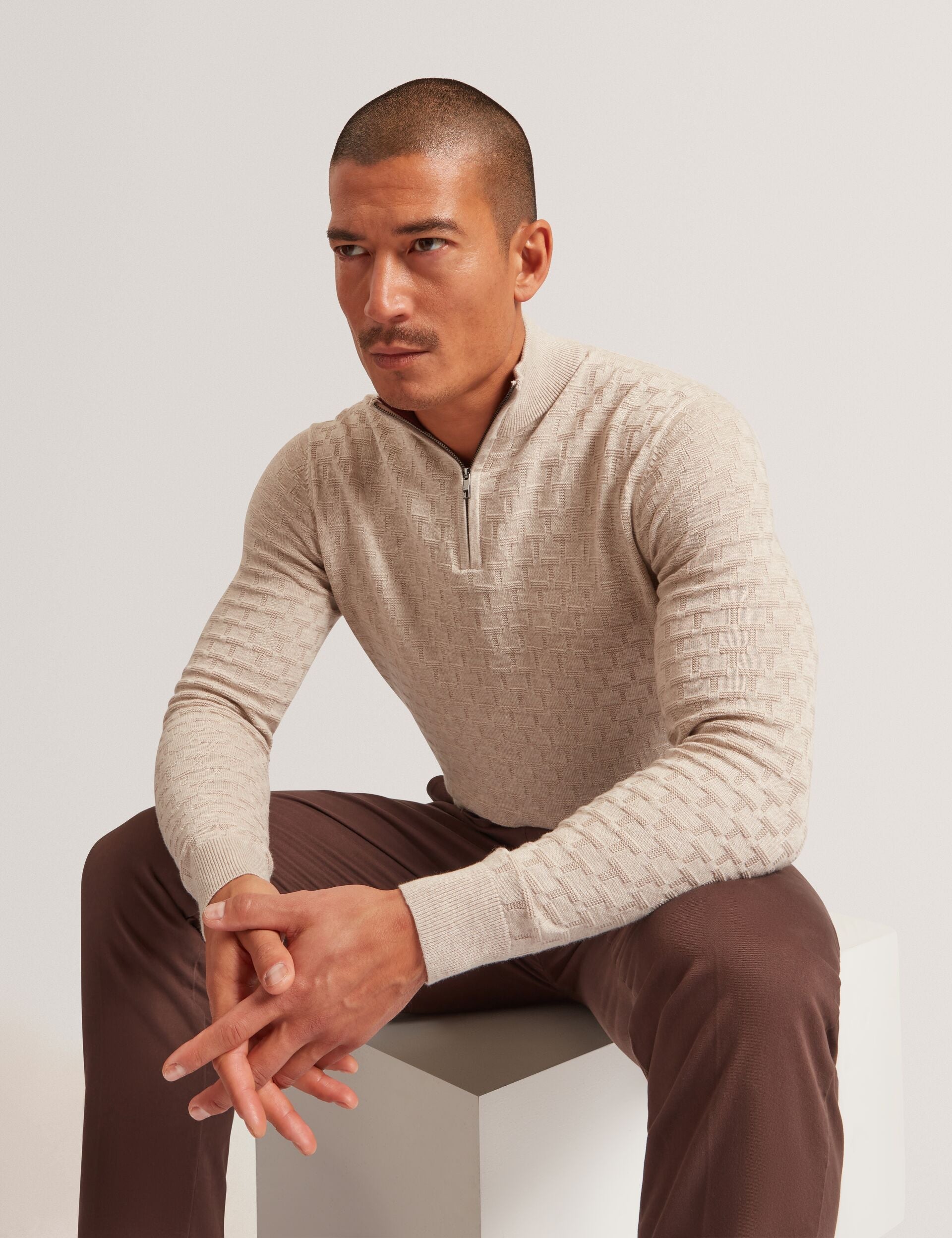 Men|Sale JEREMEE Branded Texture Zip Neck Jumper - Ted Baker