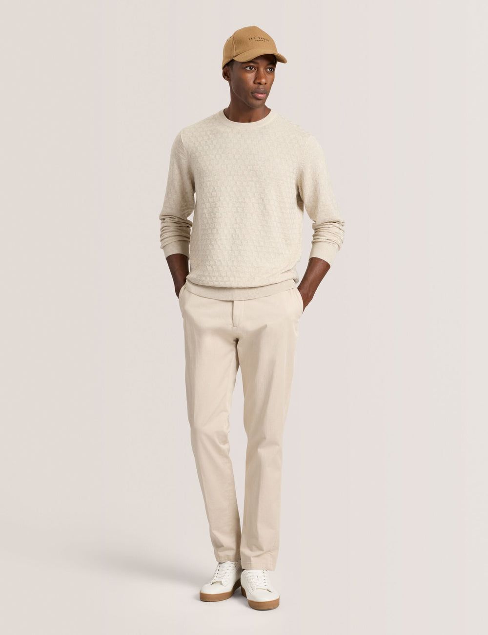 Men T STITCH LONG SLEEVE CREW NECK SWEATER - Egret Heather - Ted Baker