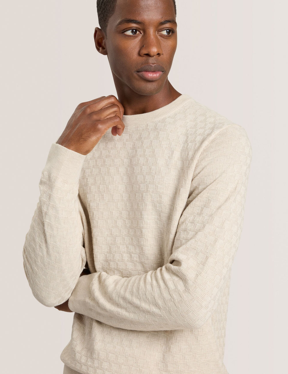 Men T STITCH LONG SLEEVE CREW NECK SWEATER - Egret Heather - Ted Baker