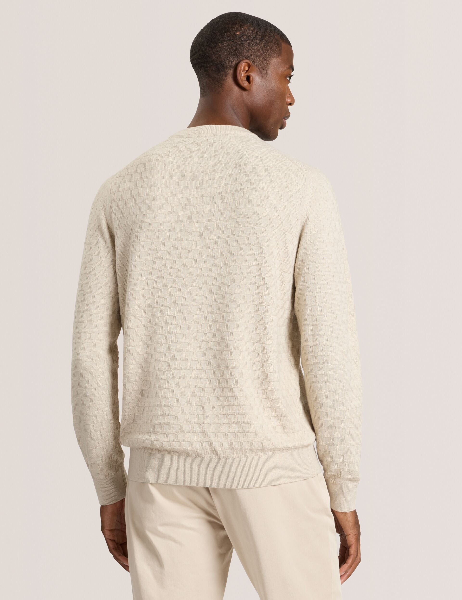 Men T STITCH LONG SLEEVE CREW NECK SWEATER - Egret Heather - Ted Baker
