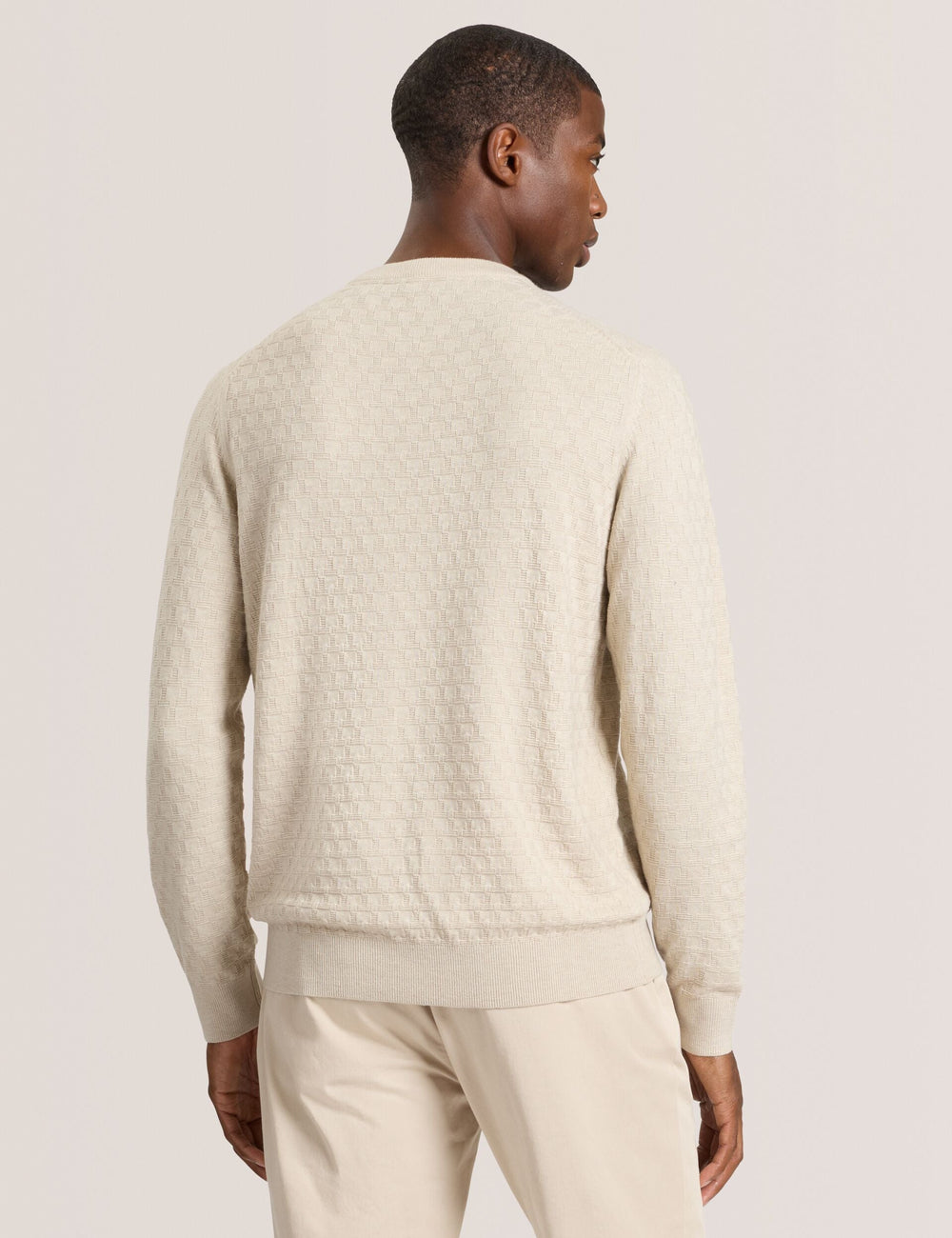 Men T STITCH LONG SLEEVE CREW NECK SWEATER - Egret Heather - Ted Baker