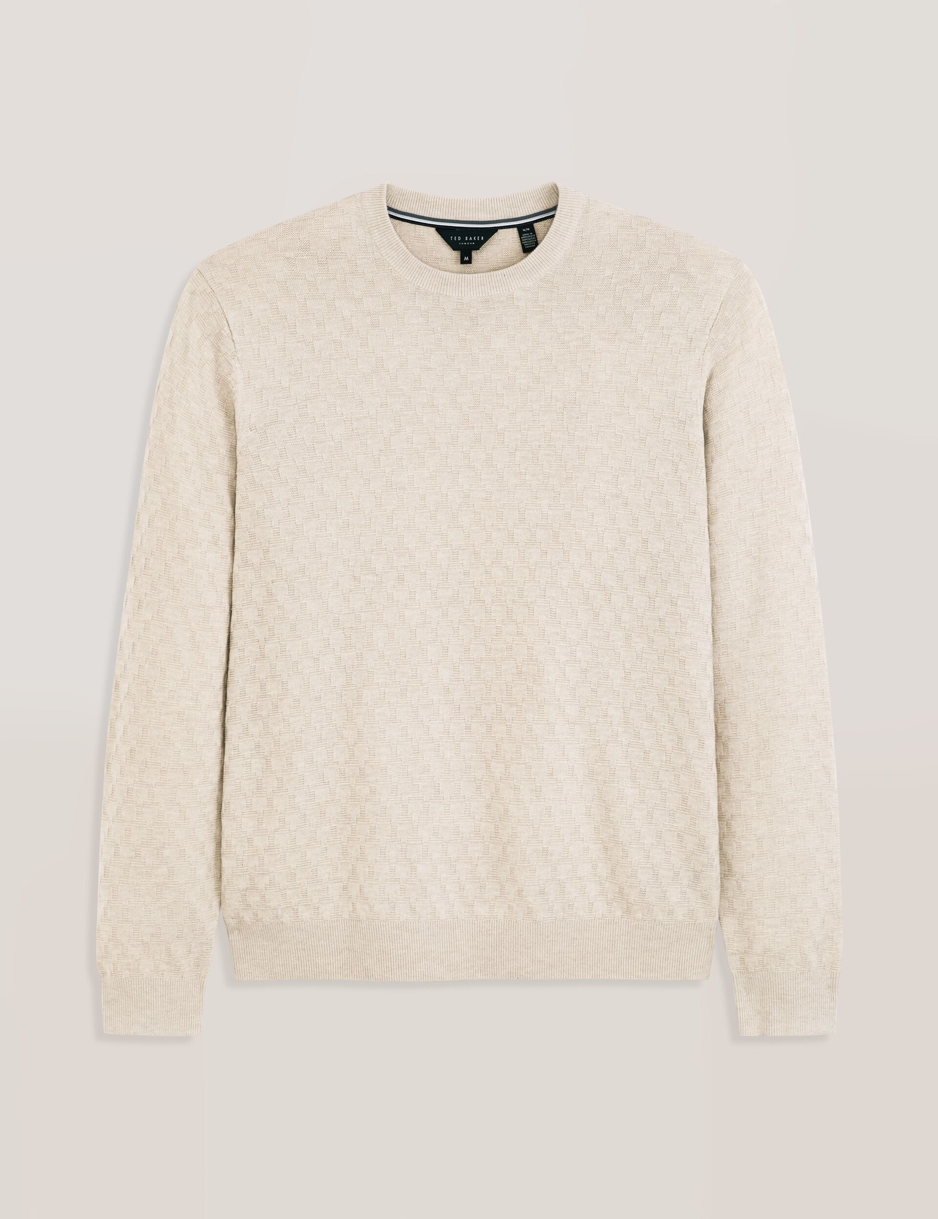 Men T STITCH LONG SLEEVE CREW NECK SWEATER - Egret Heather - Ted Baker