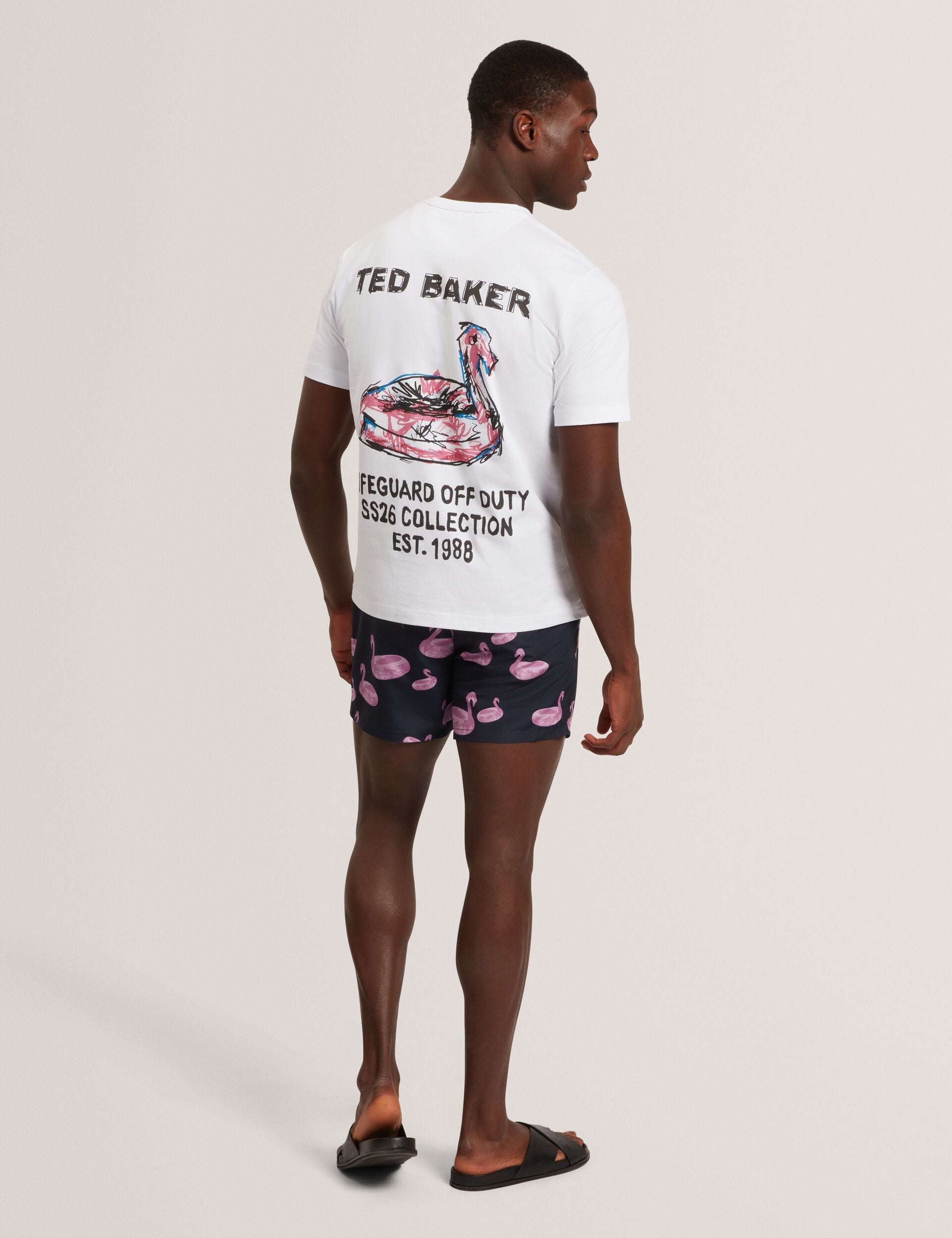 Men POMONNA Flamingo Print Drawstring Swim Shorts - Ted Baker