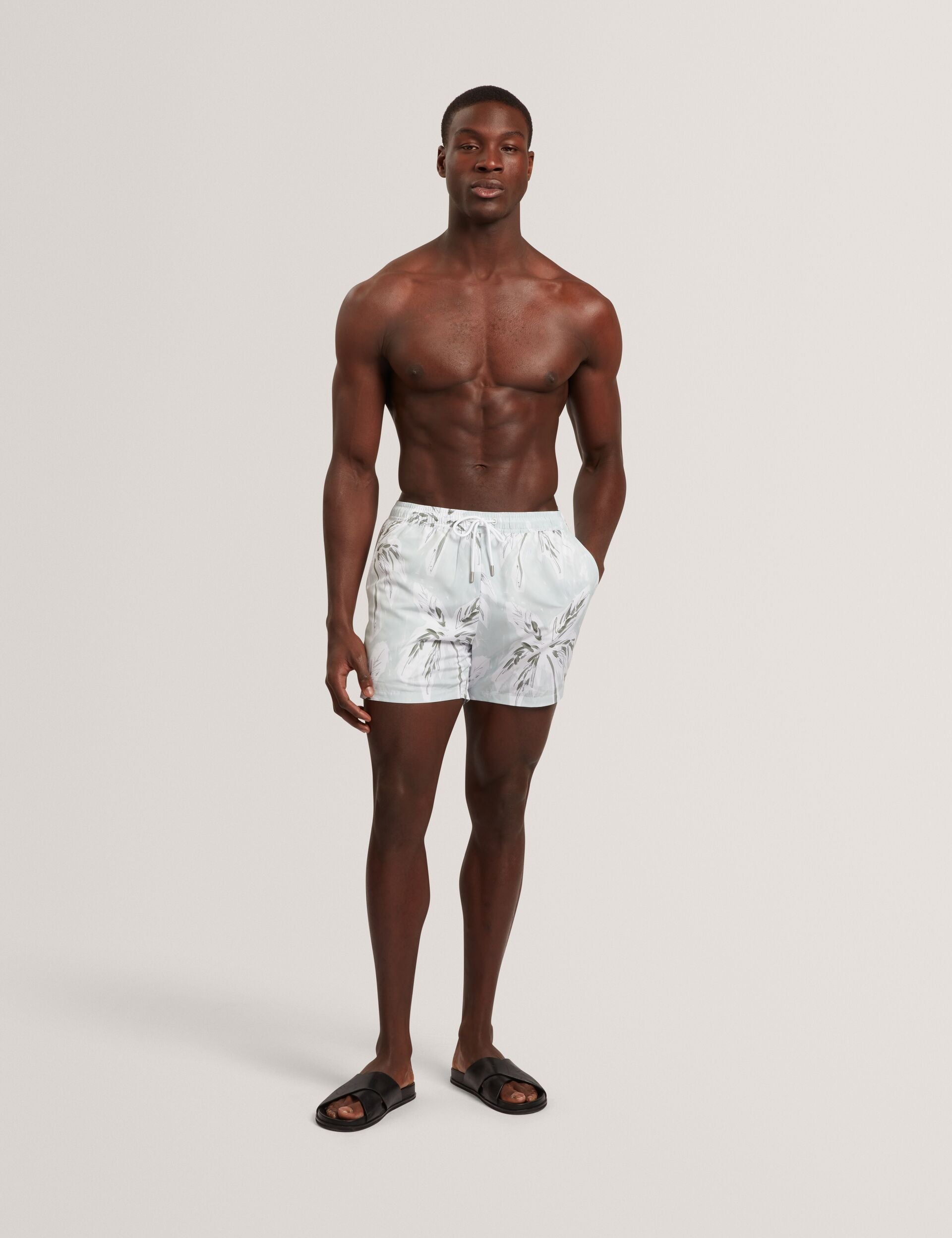 Men VERDES Palm Print Mid-Length Swim Shorts - Ted Baker