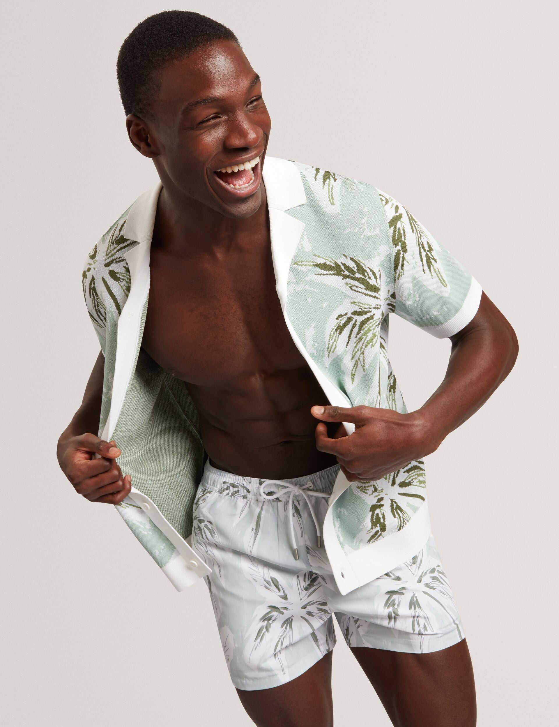 Men VERDES Palm Print Mid-Length Swim Shorts - Ted Baker