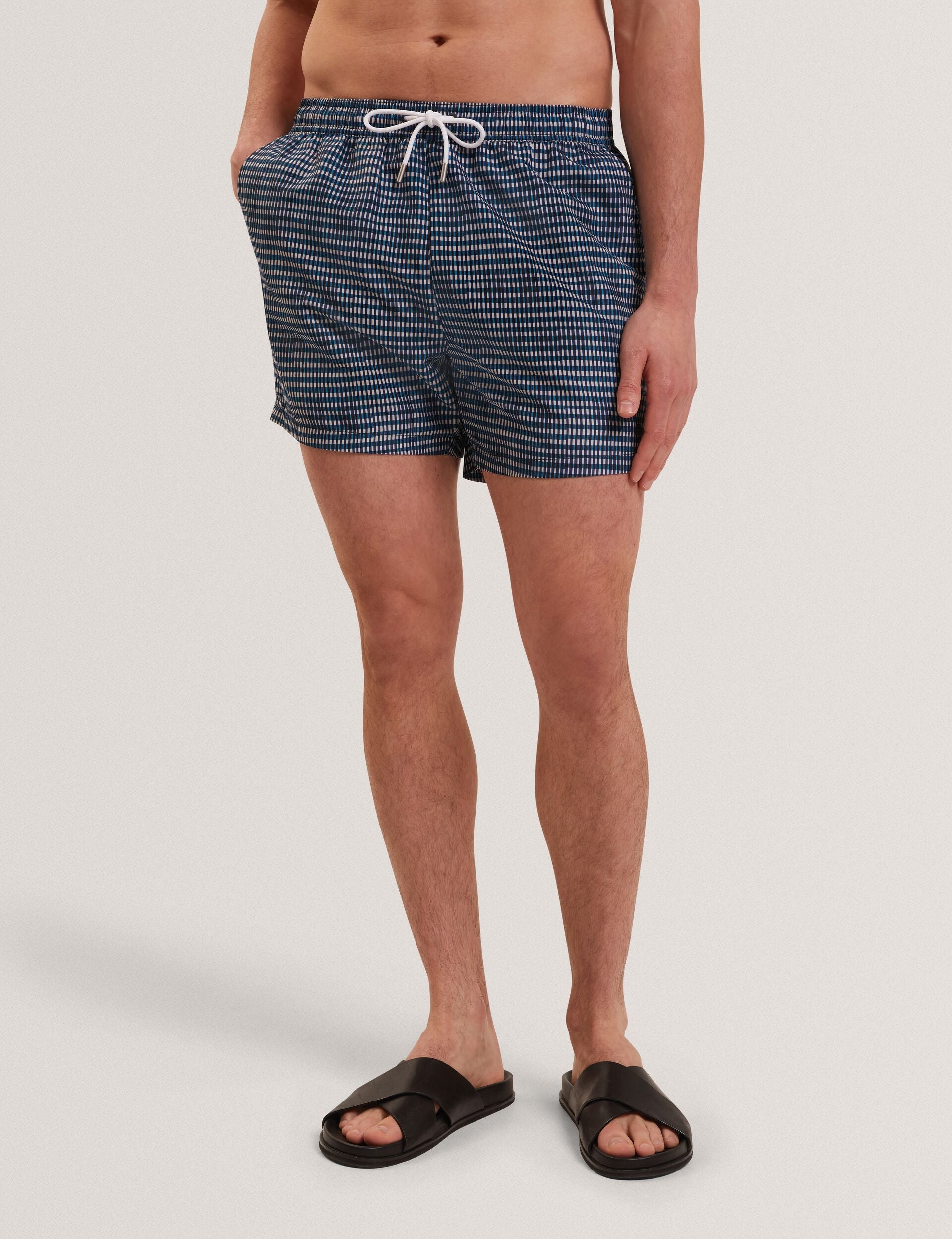 Men COMPTEN Blurred Check Mid-Length Swim Shorts - Ted Baker