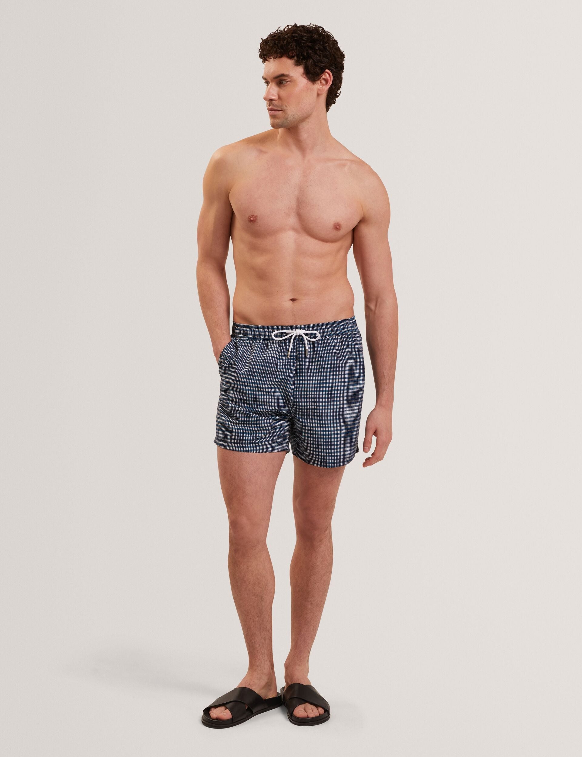 Men COMPTEN Blurred Check Mid-Length Swim Shorts - Ted Baker