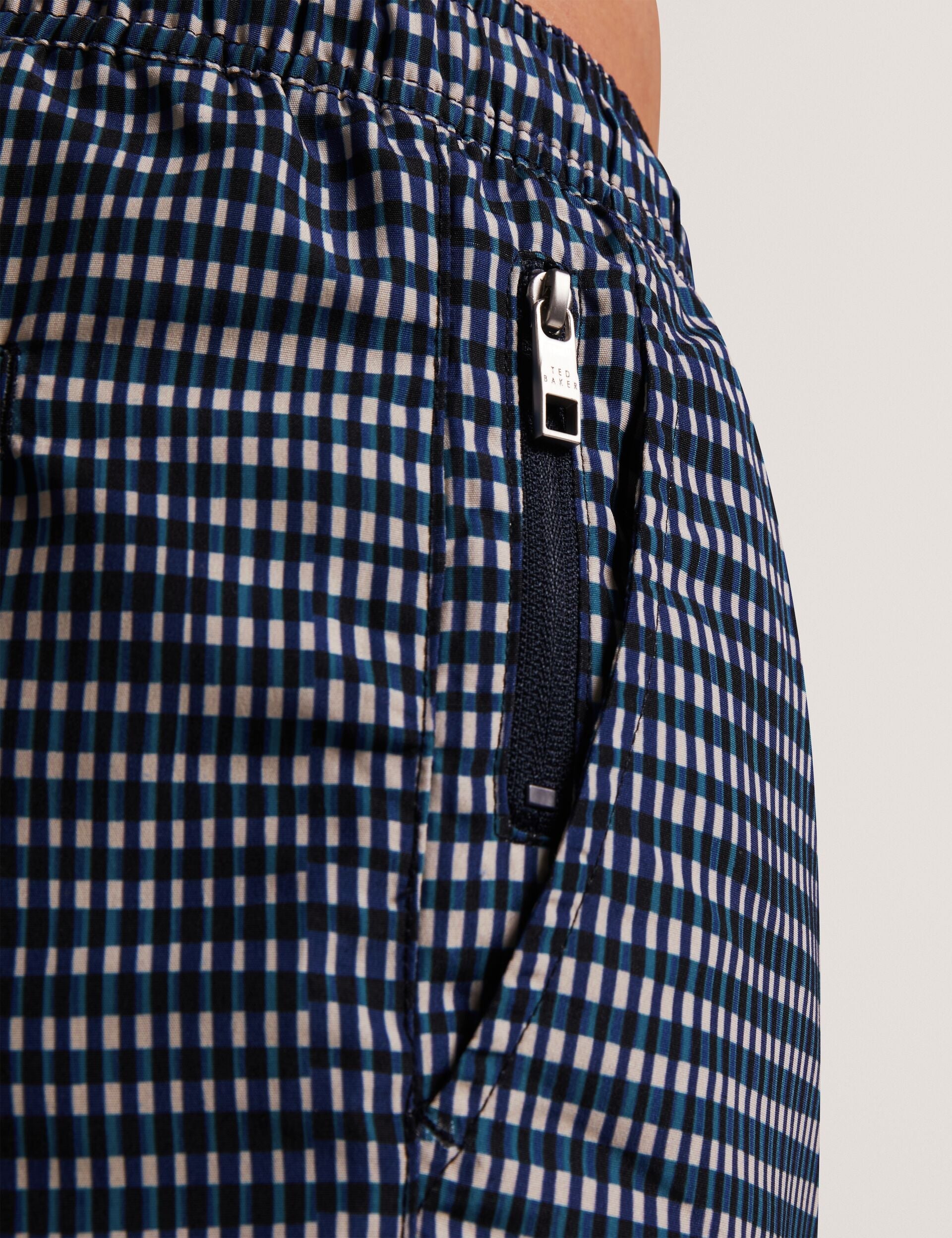 Men COMPTEN Blurred Check Mid-Length Swim Shorts - Ted Baker