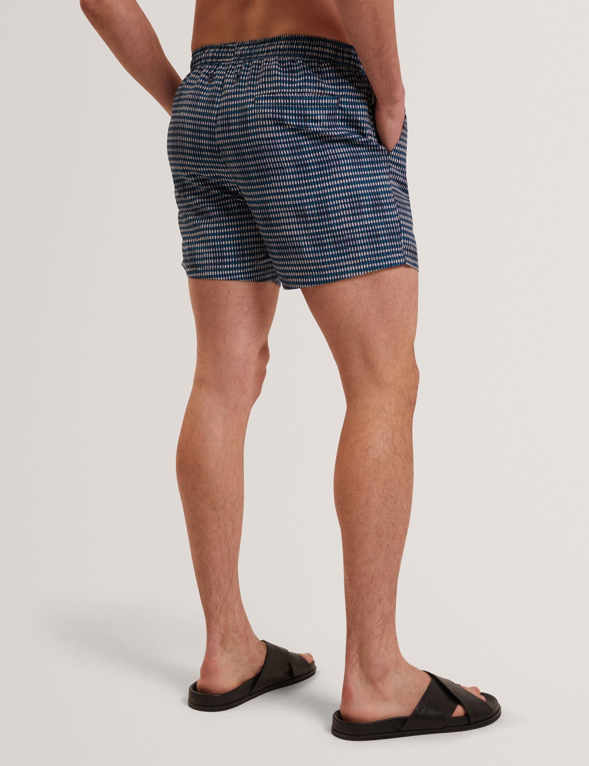 Men COMPTEN Blurred Check Mid-Length Swim Shorts - Ted Baker