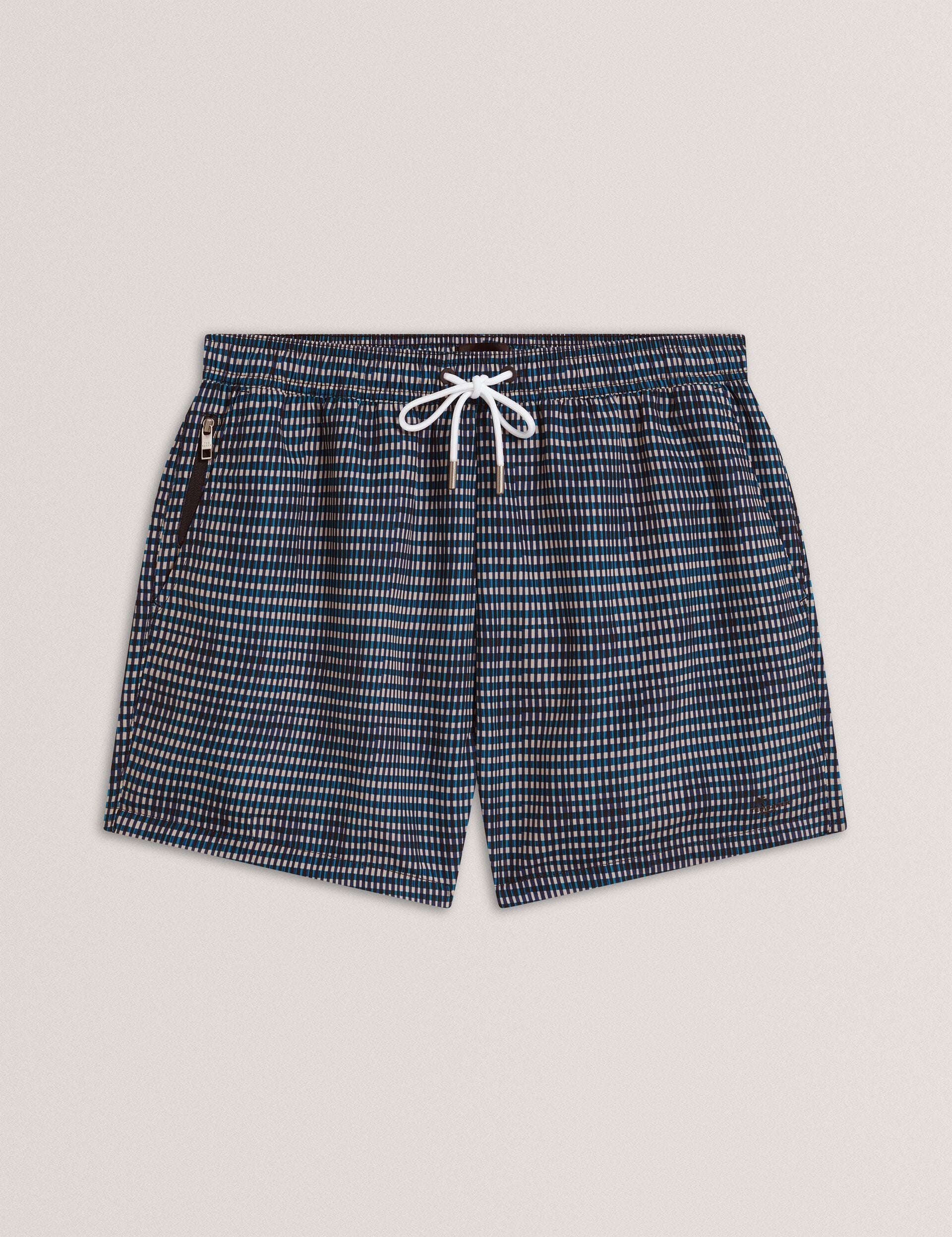 Men COMPTEN Blurred Check Mid-Length Swim Shorts - Ted Baker