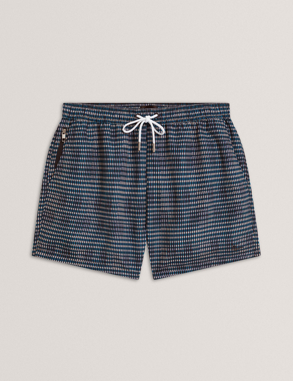 Men COMPTEN Blurred Check Mid-Length Swim Shorts - Ted Baker