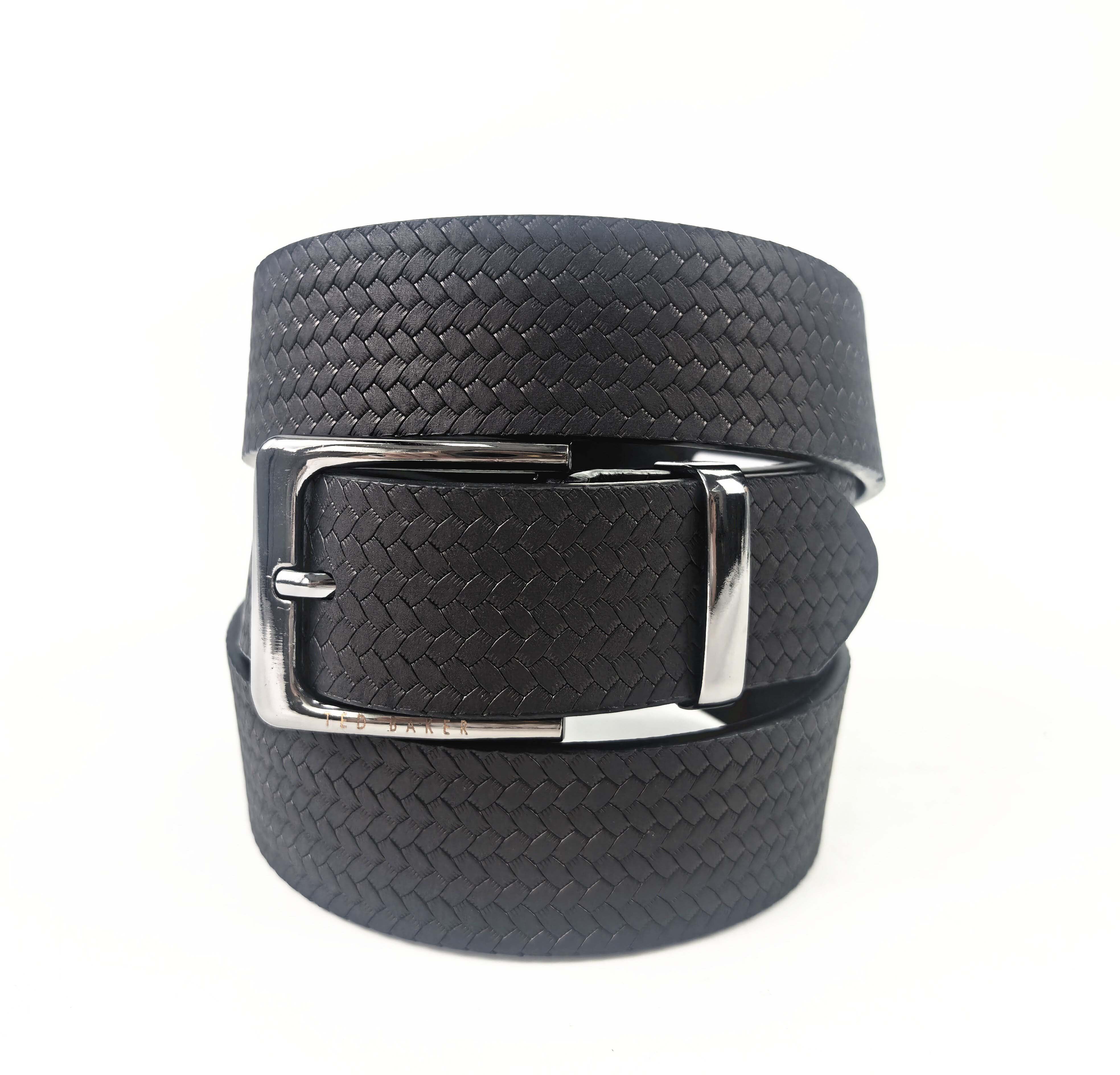 Men GEO EMBOSSED BELT – Black - Ted Baker