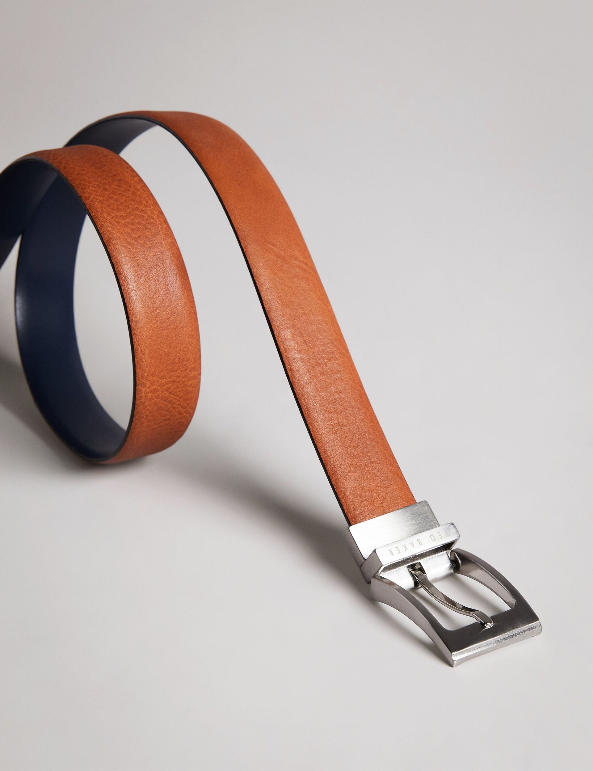Men KARMER - Tan Reversible Polished Leather Belt - Ted Baker