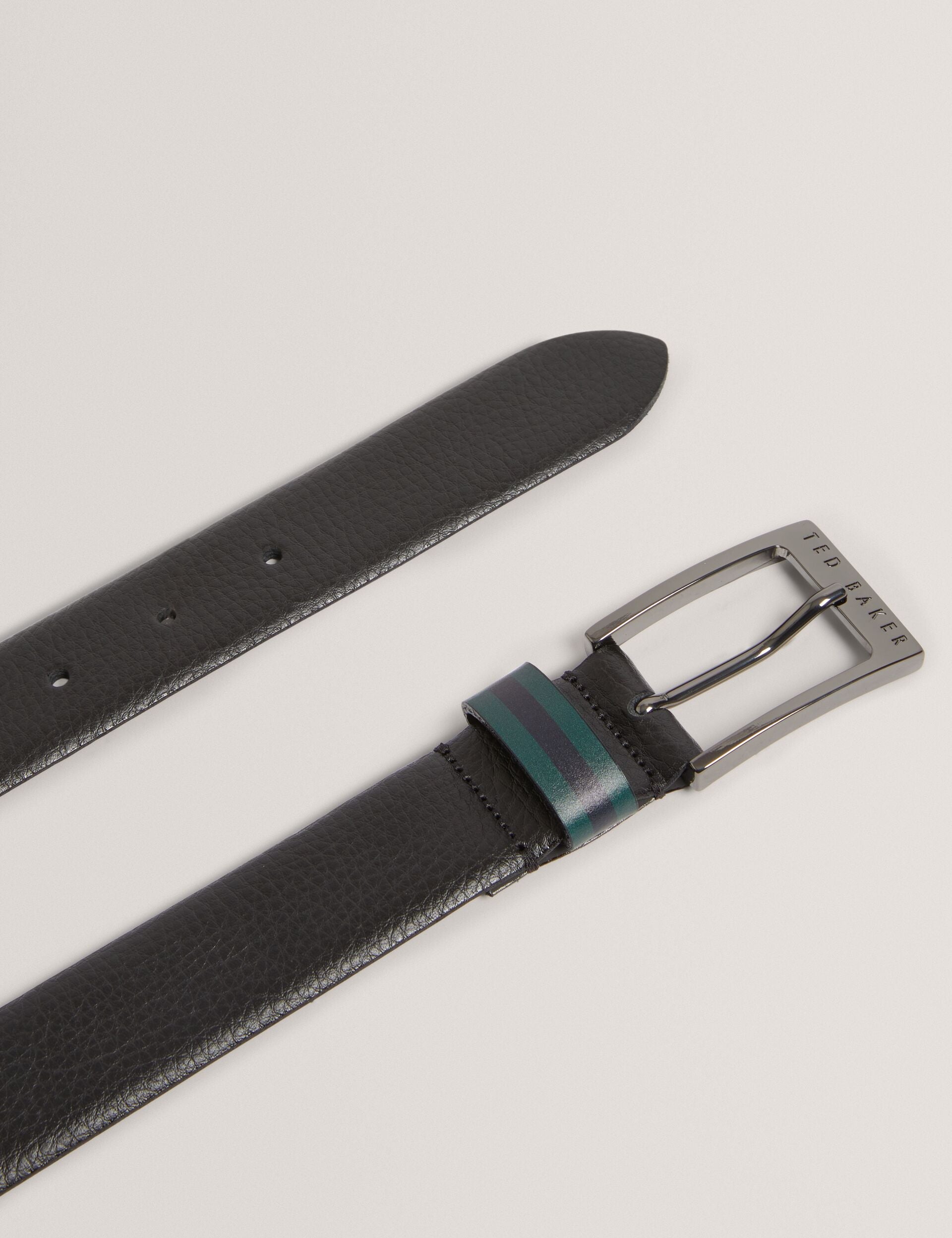Men KENDON - Grained Leather Belt With Striped Loop - Ted Baker